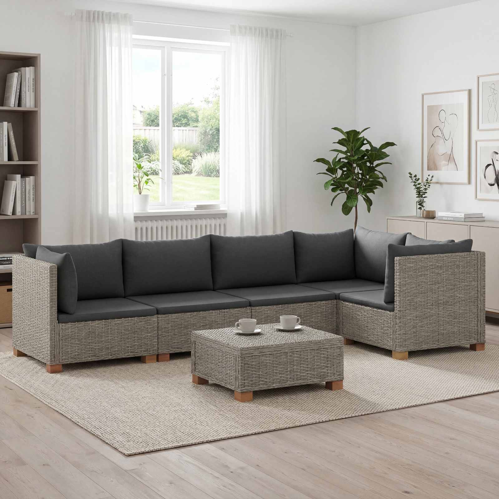 vidaXL 6 st Rieten Loungeset met Kussens GENDT Natuurlijk rattan