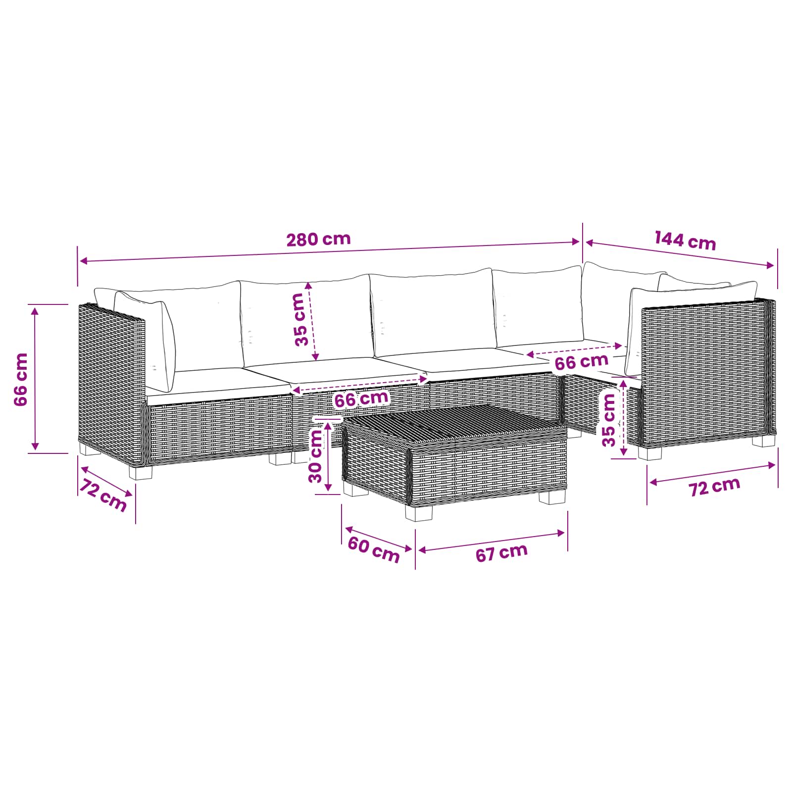 vidaXL 6 st Rieten Loungeset met Kussens GENDT Natuurlijk rattan