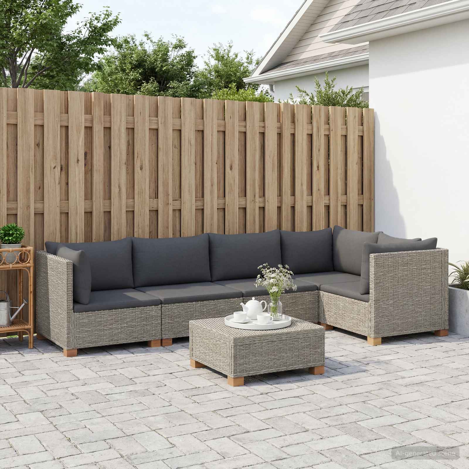 vidaXL 6 st Rieten Loungeset met Kussens GENDT Natuurlijk rattan