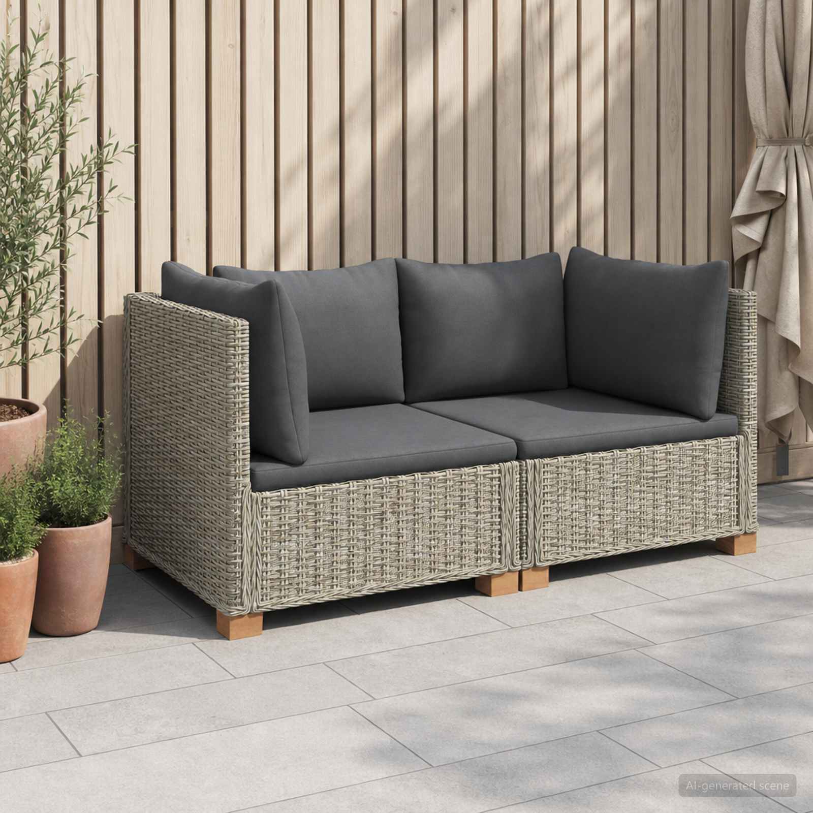 vidaXL 2 st Rieten Loungeset met Kussens GENDT Natuurlijk rattan