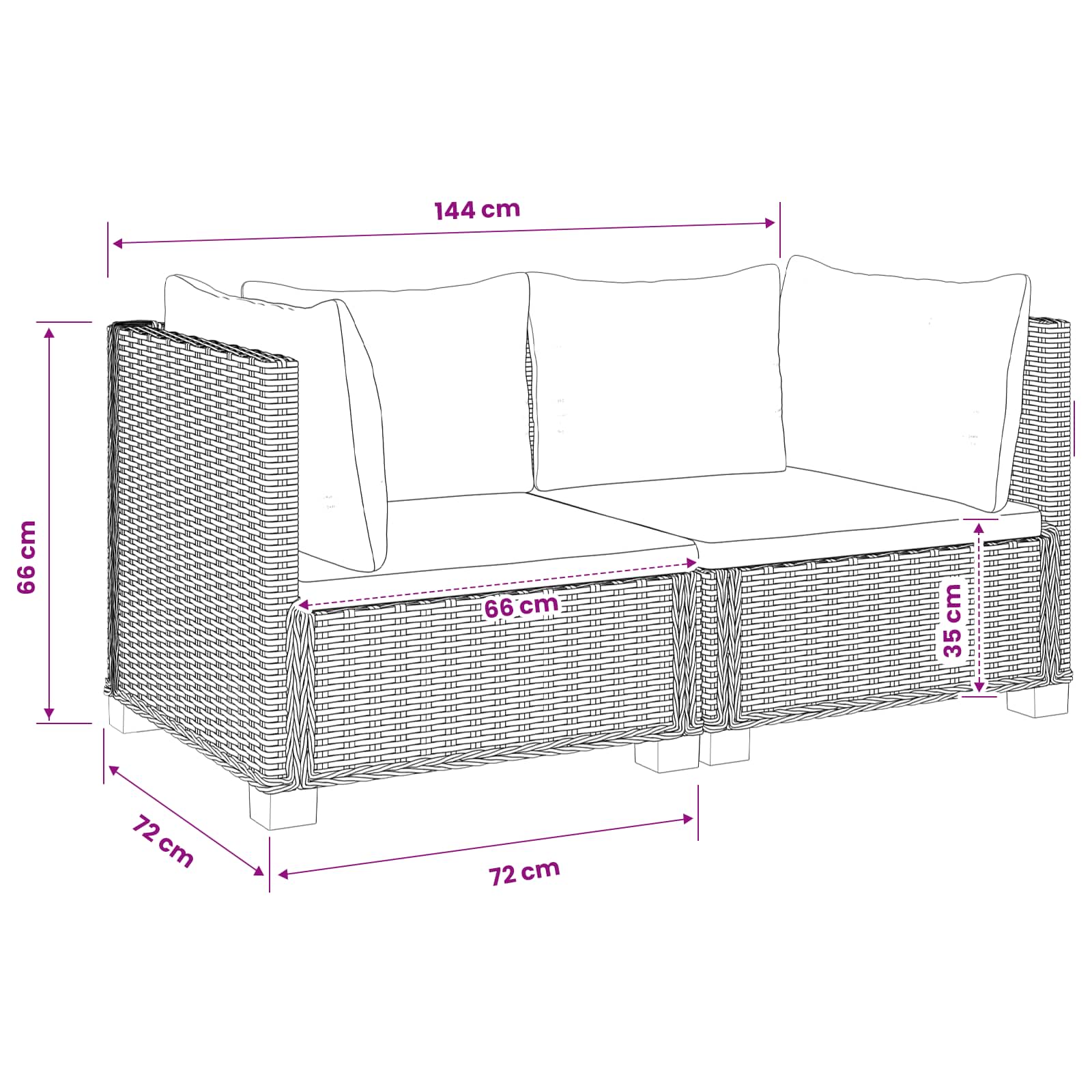 vidaXL 2 st Rieten Loungeset met Kussens GENDT Natuurlijk rattan