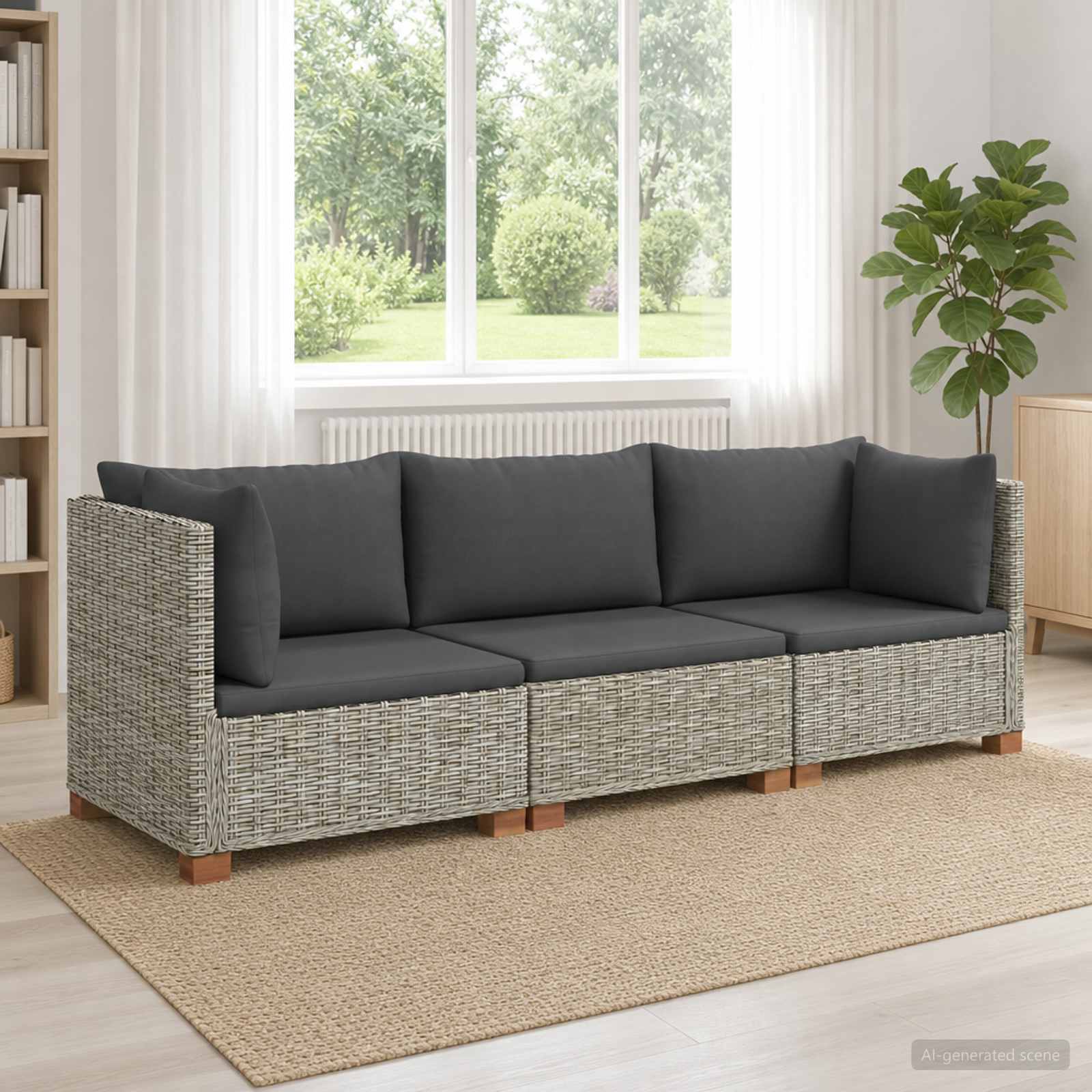vidaXL 3 st Rieten Loungeset met Kussens GENDT Natuurlijk rattan