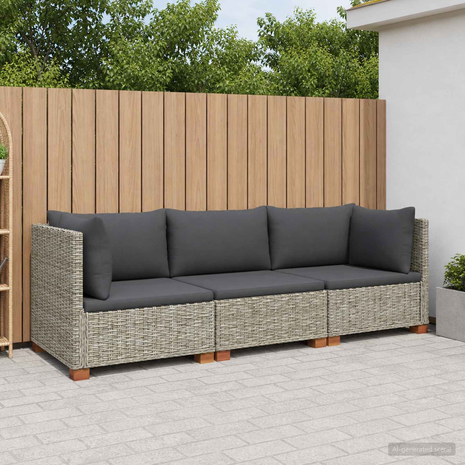 vidaXL 3 st Rieten Loungeset met Kussens GENDT Natuurlijk rattan