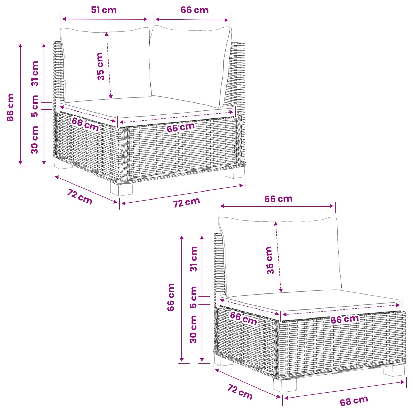 vidaXL 4 st Rieten Loungeset met Kussens GENDT Natuurlijk rattan