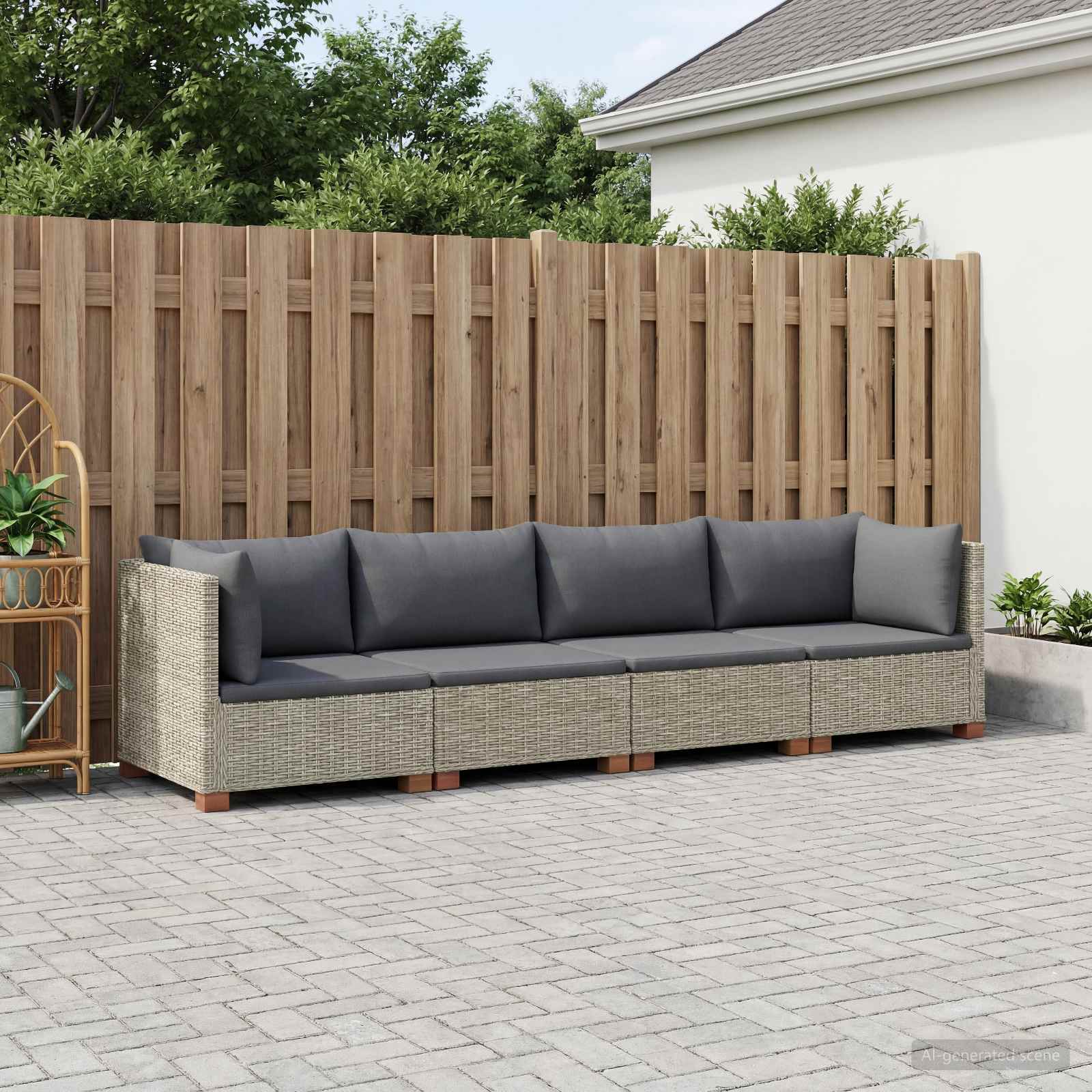 vidaXL 4 st Rieten Loungeset met Kussens GENDT Natuurlijk rattan