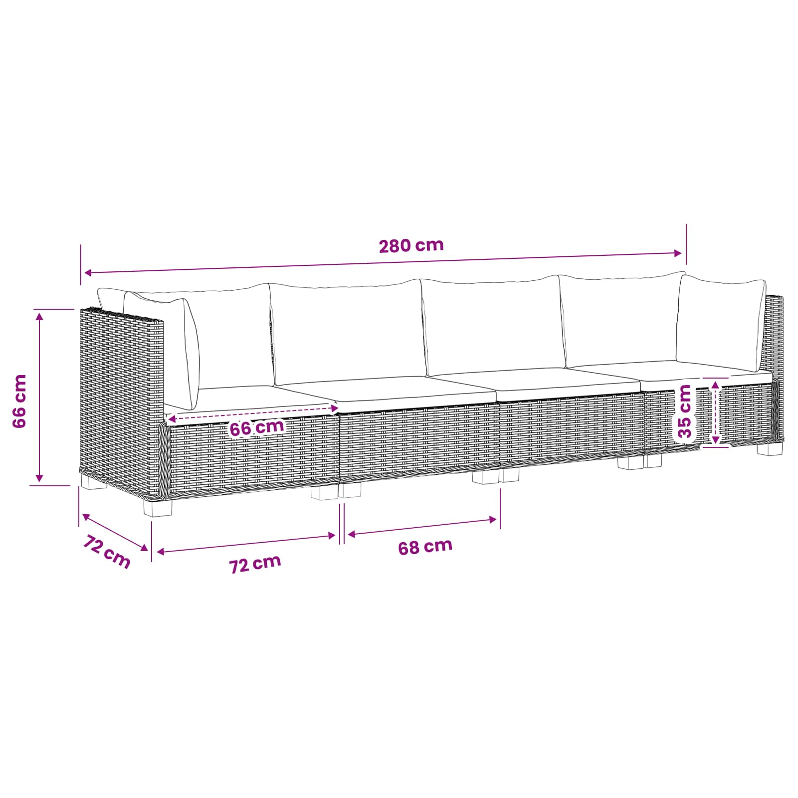 vidaXL 4 st Rieten Loungeset met Kussens GENDT Natuurlijk rattan