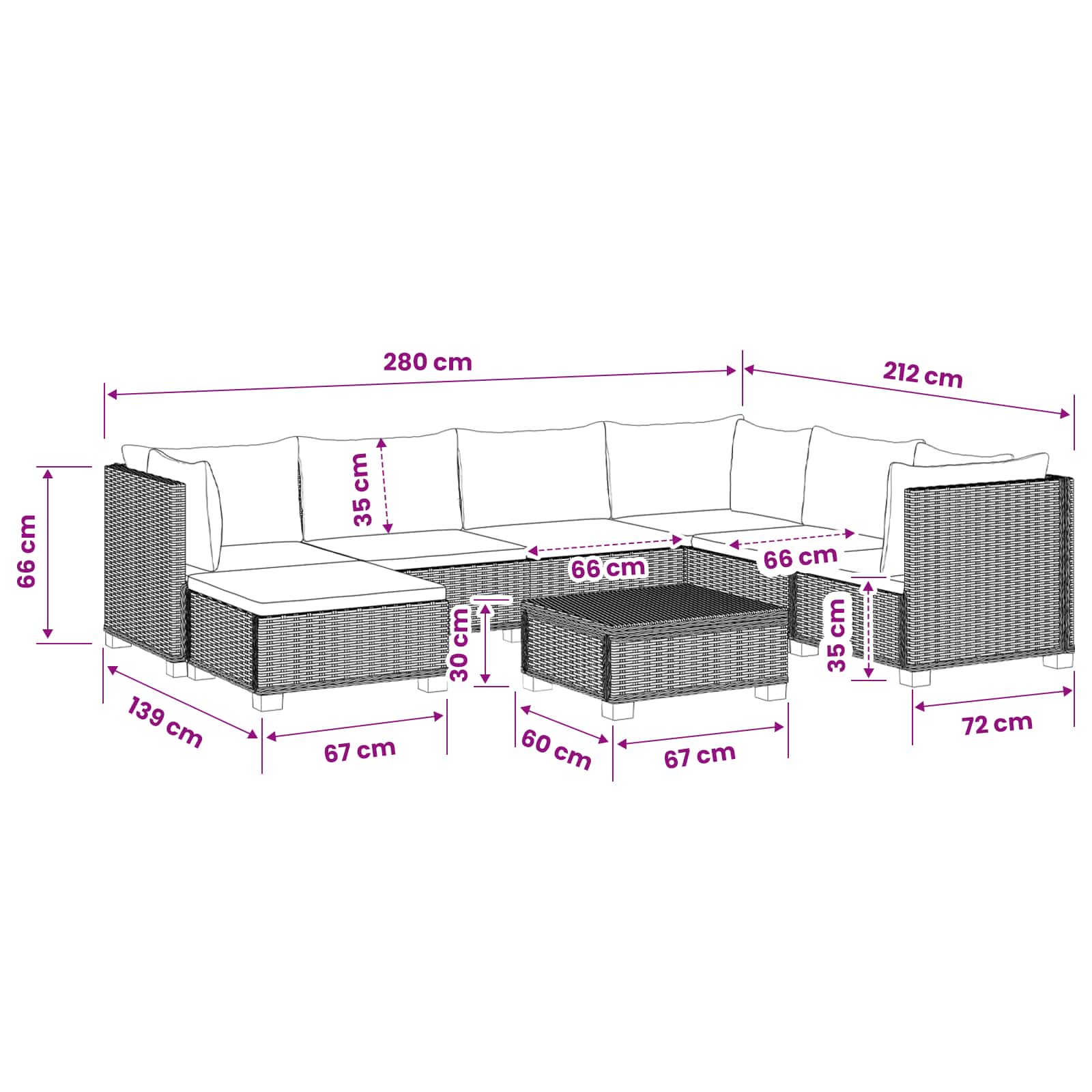 vidaXL 8 st Rieten Loungeset met Kussens GENDT Natuurlijk rattan