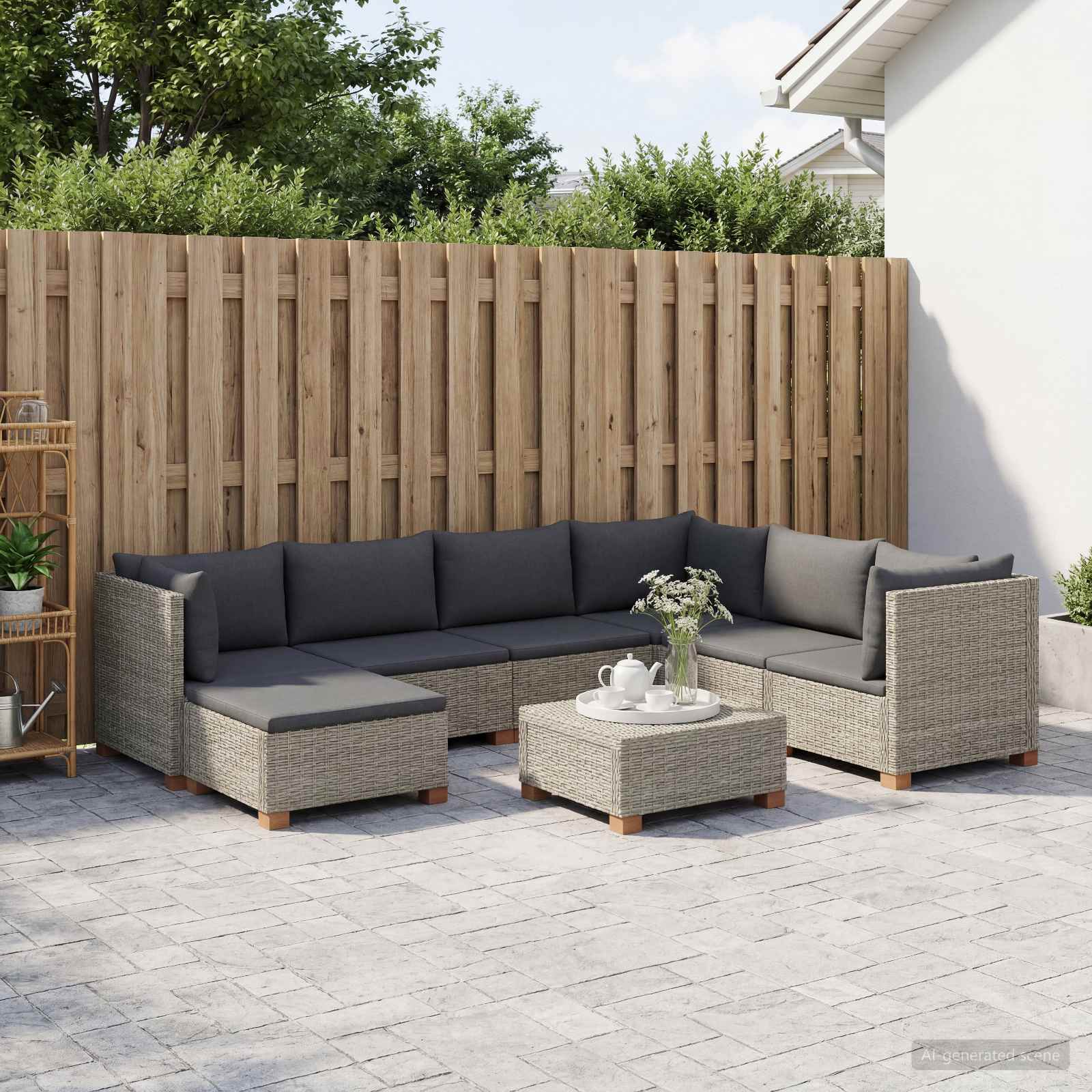 vidaXL 8 st Rieten Loungeset met Kussens GENDT Natuurlijk rattan