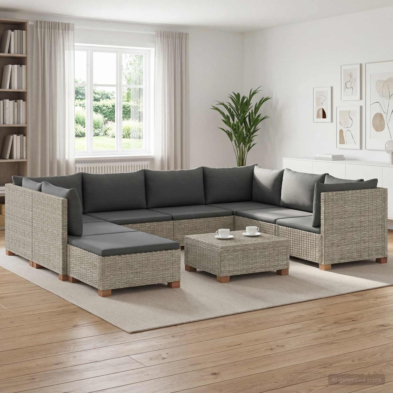vidaXL 9 st Rieten Loungeset met Kussens GENDT Natuurlijk rattan