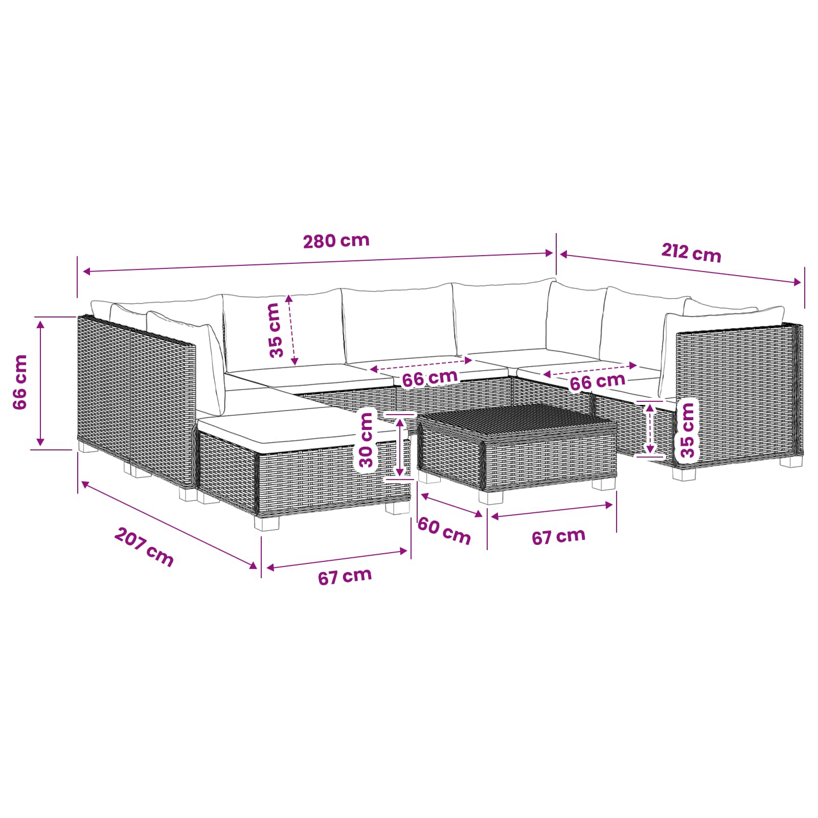 vidaXL 9 st Rieten Loungeset met Kussens GENDT Natuurlijk rattan