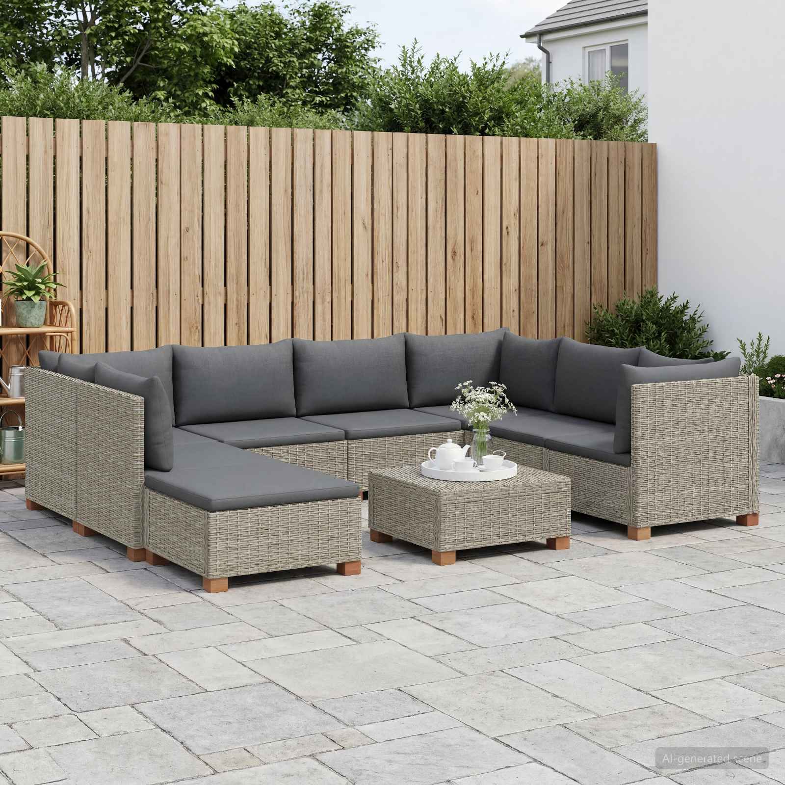 vidaXL 9 st Rieten Loungeset met Kussens GENDT Natuurlijk rattan