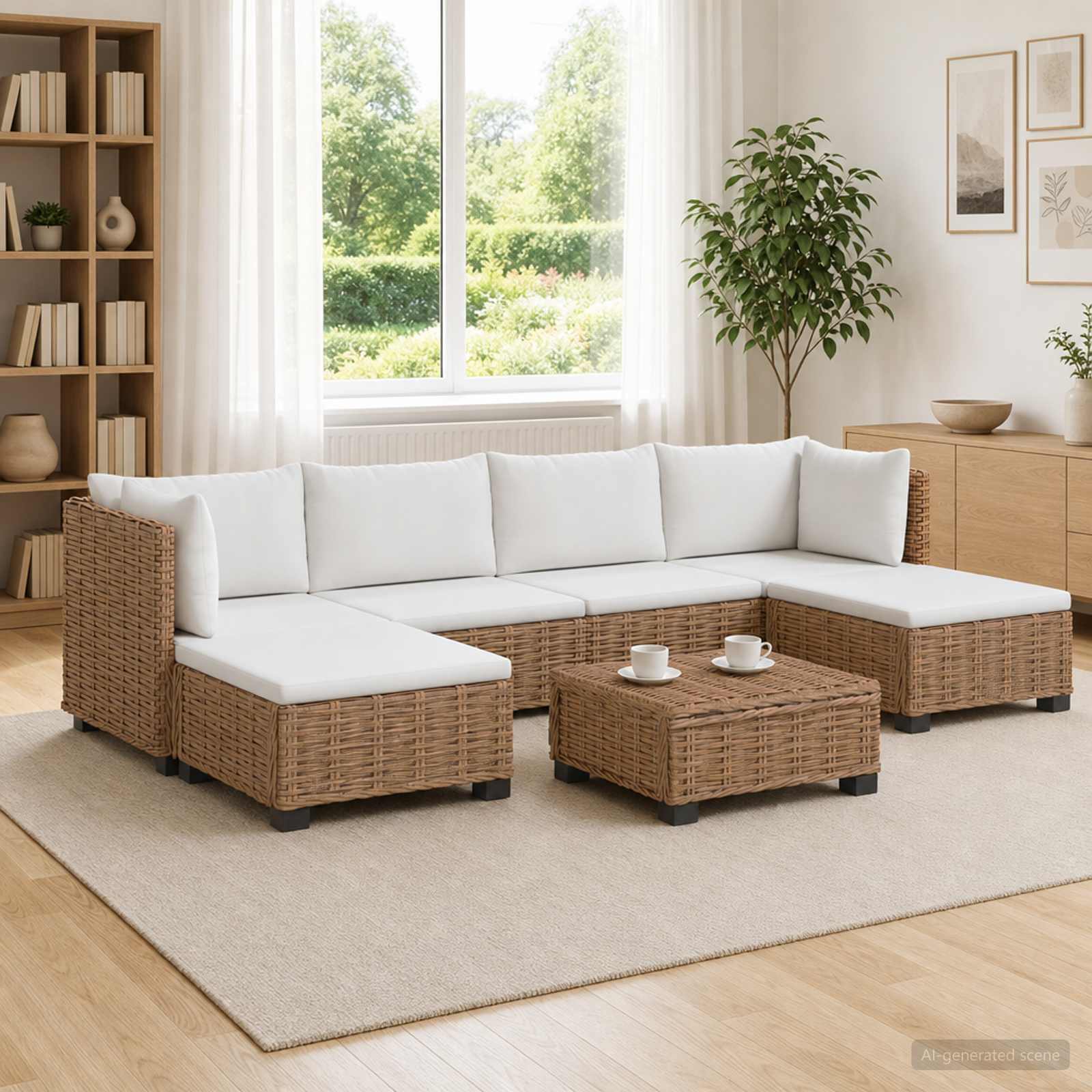 vidaXL 7 st Rieten Loungeset met Kussens GENDT Natuurlijk rattan