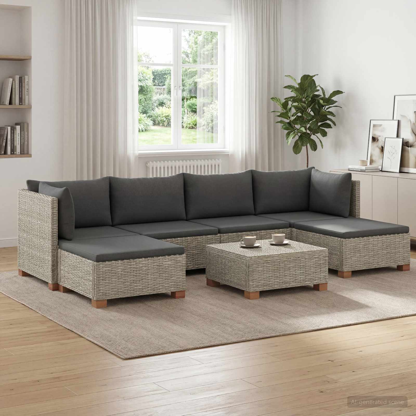 vidaXL 7 st Rieten Loungeset met Kussens GENDT Natuurlijk rattan