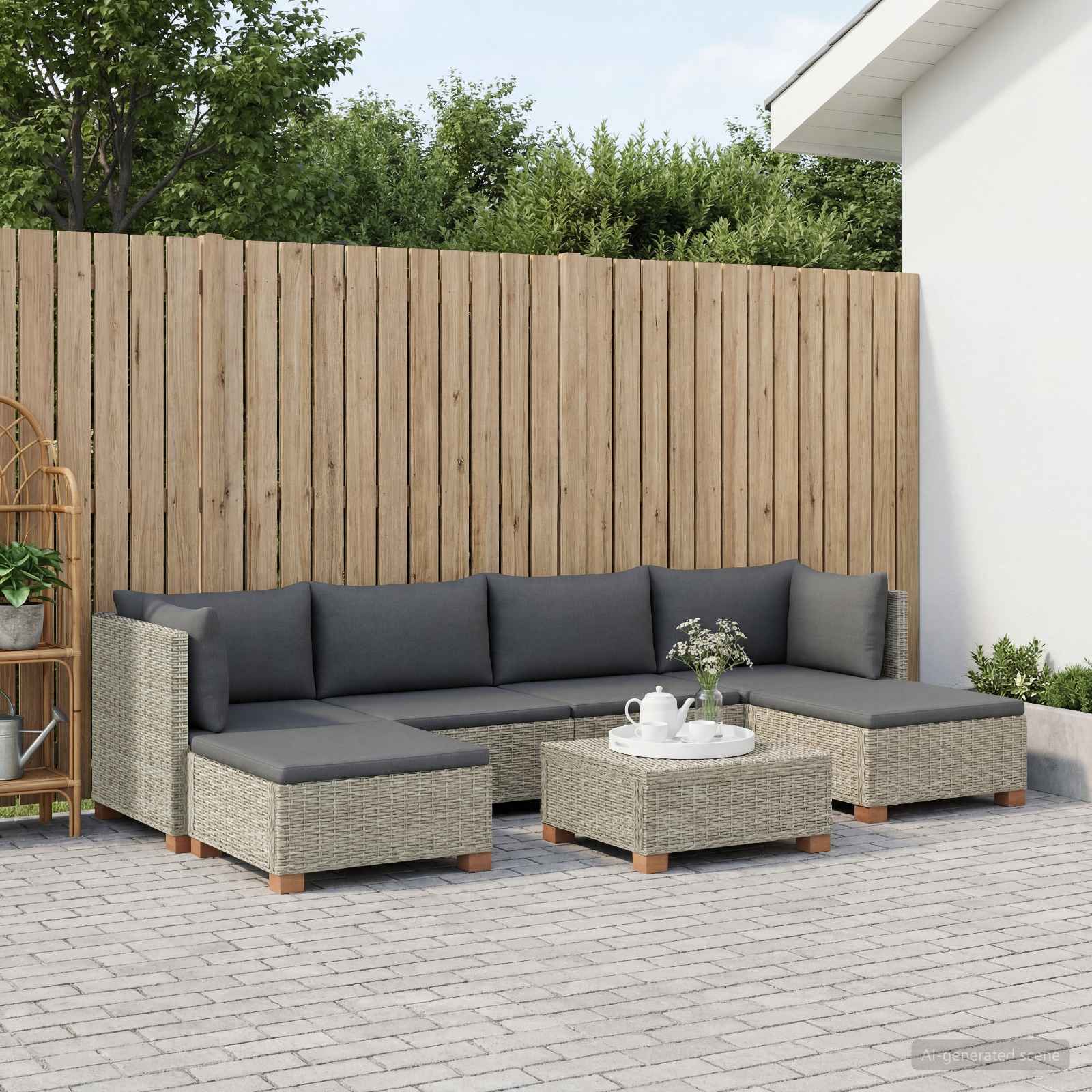 vidaXL 7 st Rieten Loungeset met Kussens GENDT Natuurlijk rattan