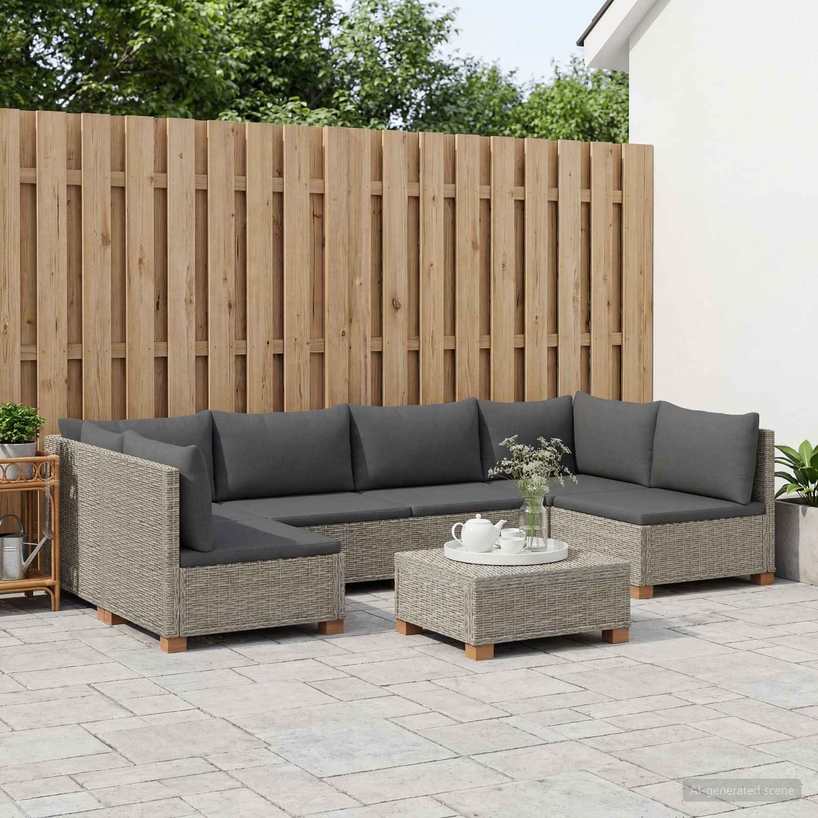 vidaXL 7 st Rieten Loungeset met Kussens GENDT Natuurlijk rattan