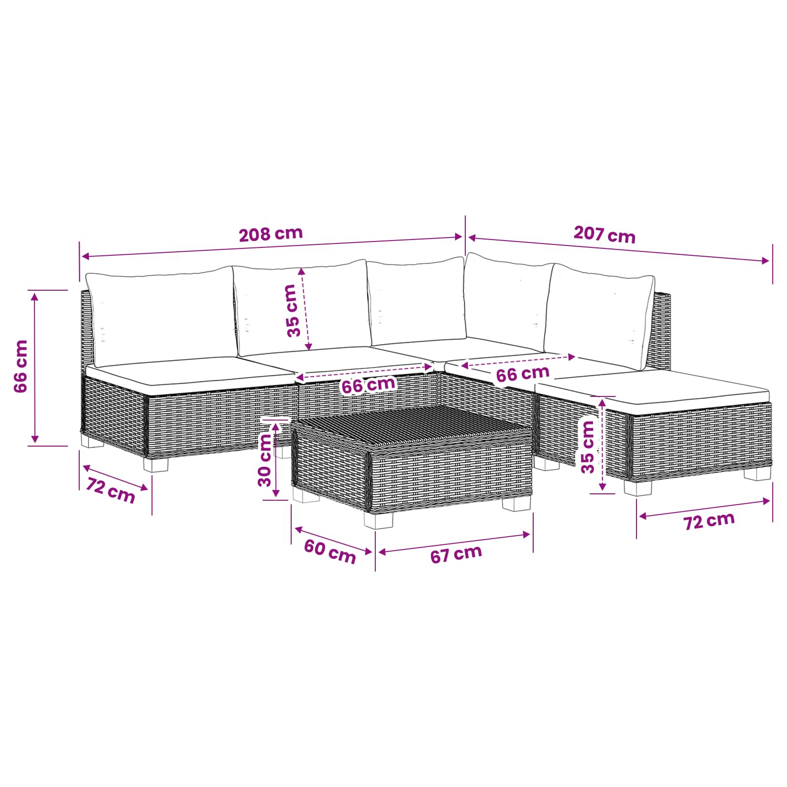 vidaXL 6 st Rieten Loungeset met Kussens GENDT Natuurlijk rattan