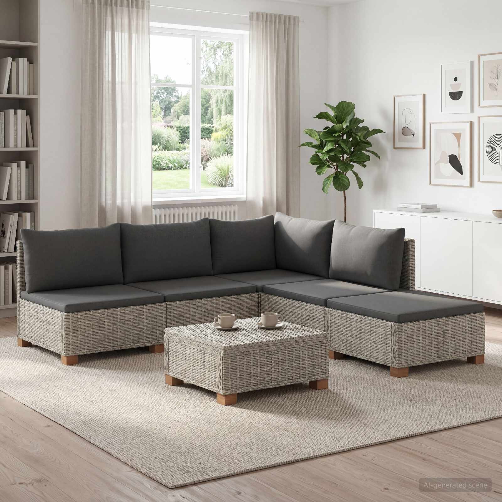vidaXL 6 st Rieten Loungeset met Kussens GENDT Natuurlijk rattan