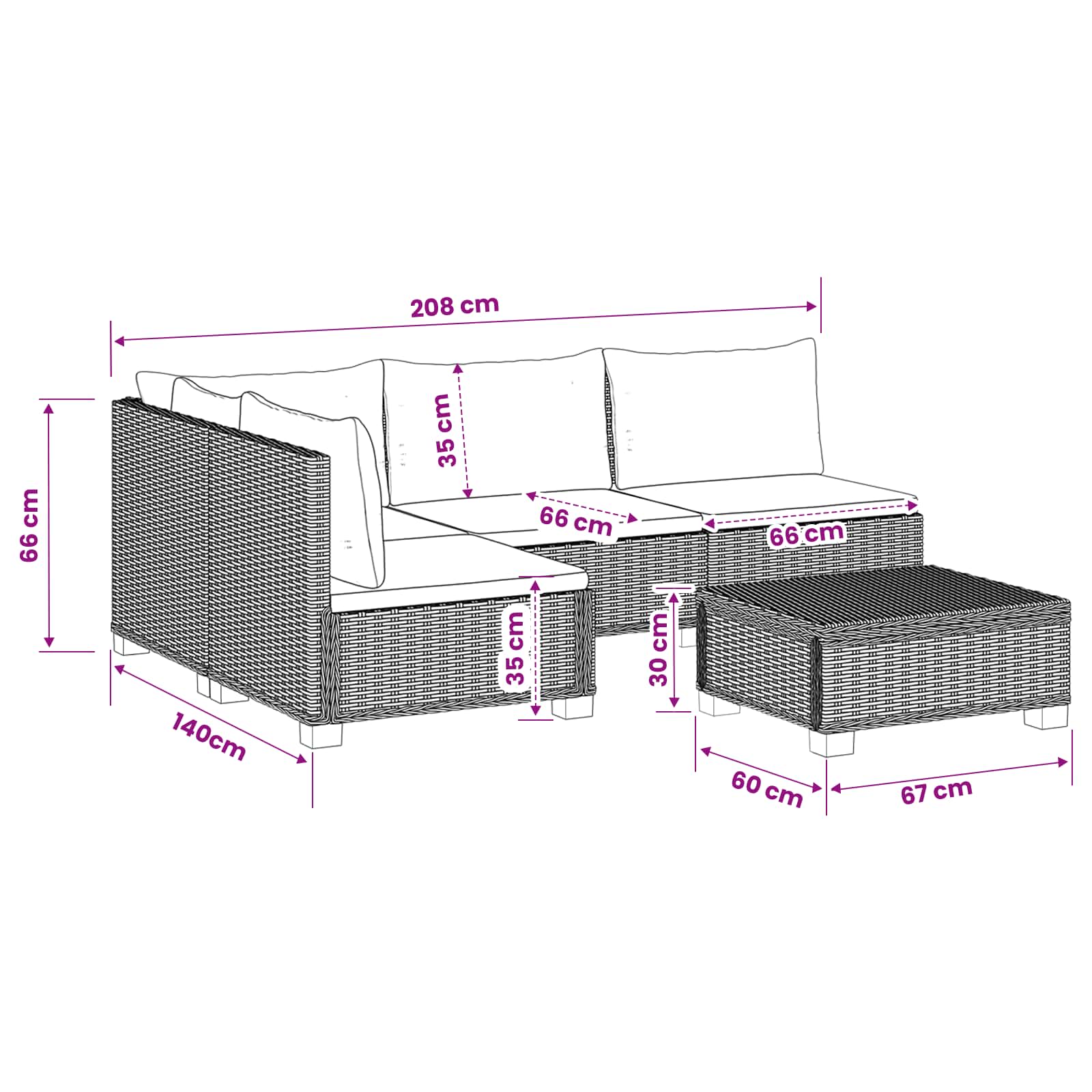 vidaXL 5 st Rieten Loungeset met Kussens GENDT Natuurlijk rattan