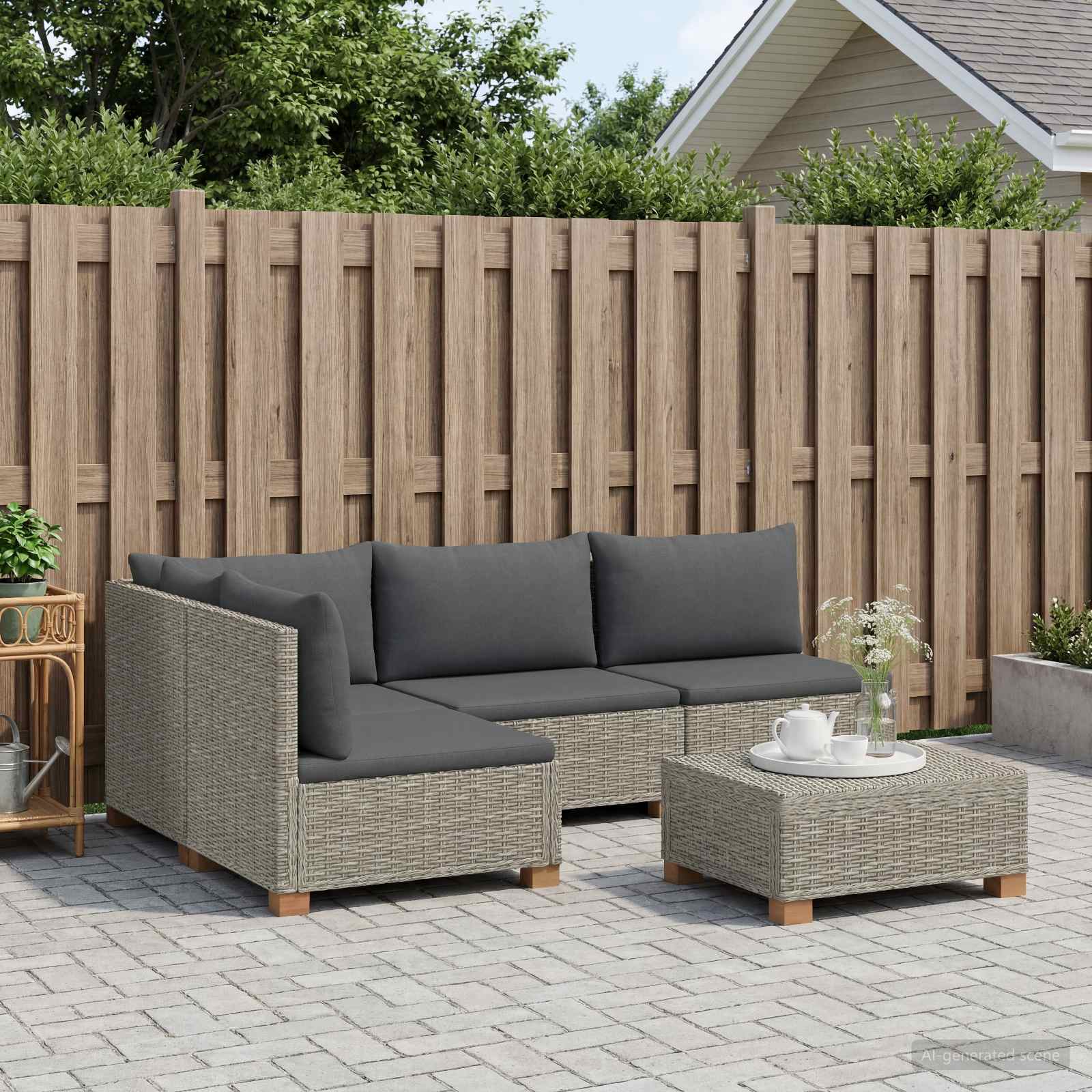 vidaXL 5 st Rieten Loungeset met Kussens GENDT Natuurlijk rattan