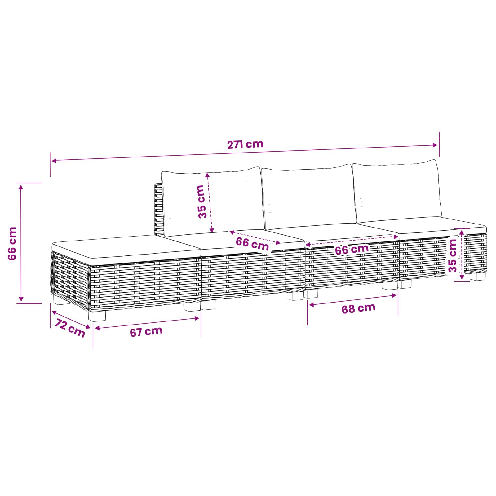 vidaXL 4 st Rieten Loungeset met Kussens GENDT Natuurlijk rattan