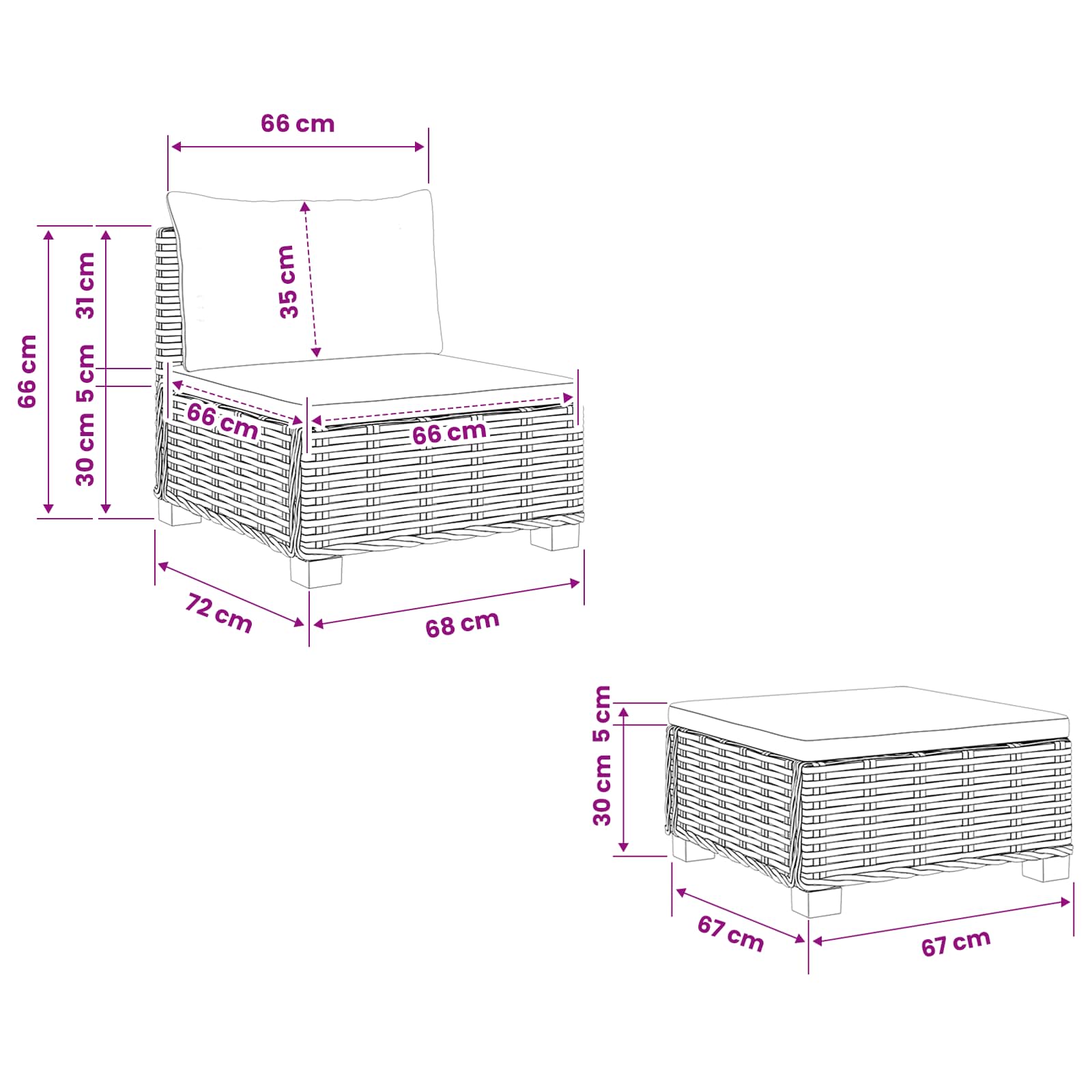 vidaXL 4 st Rieten Loungeset met Kussens GENDT Natuurlijk rattan