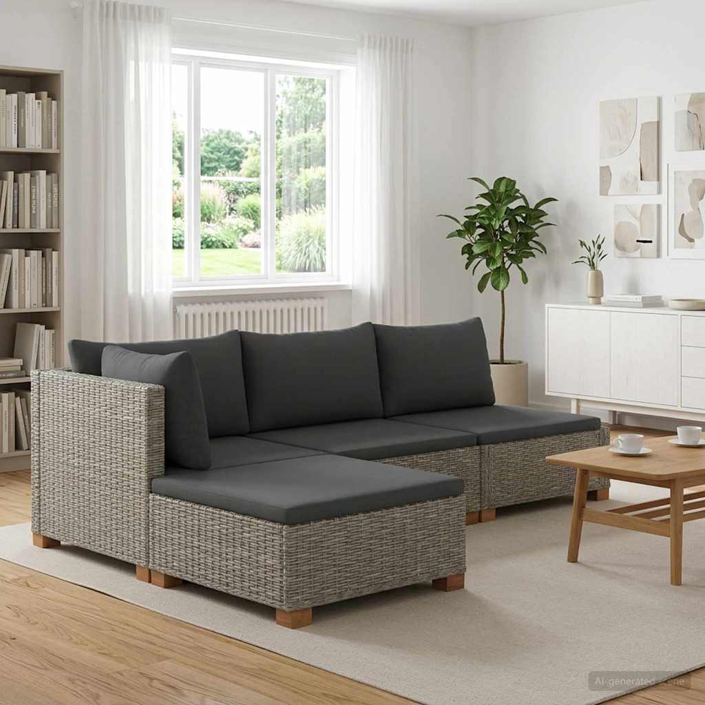 vidaXL 3 st Rieten Loungeset met Kussens GENDT Natuurlijk rattan