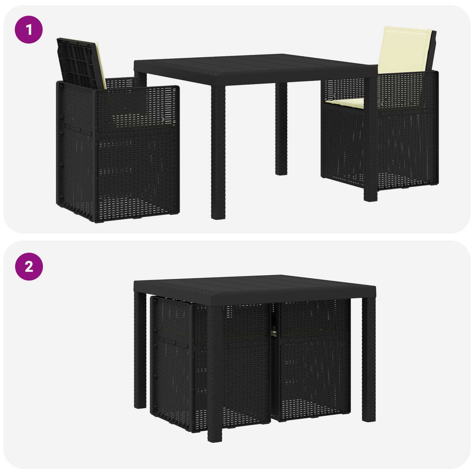 vidaXL Tuin eettafelset met kussen 3 pcs Antraciet- en crèmekleurig PP