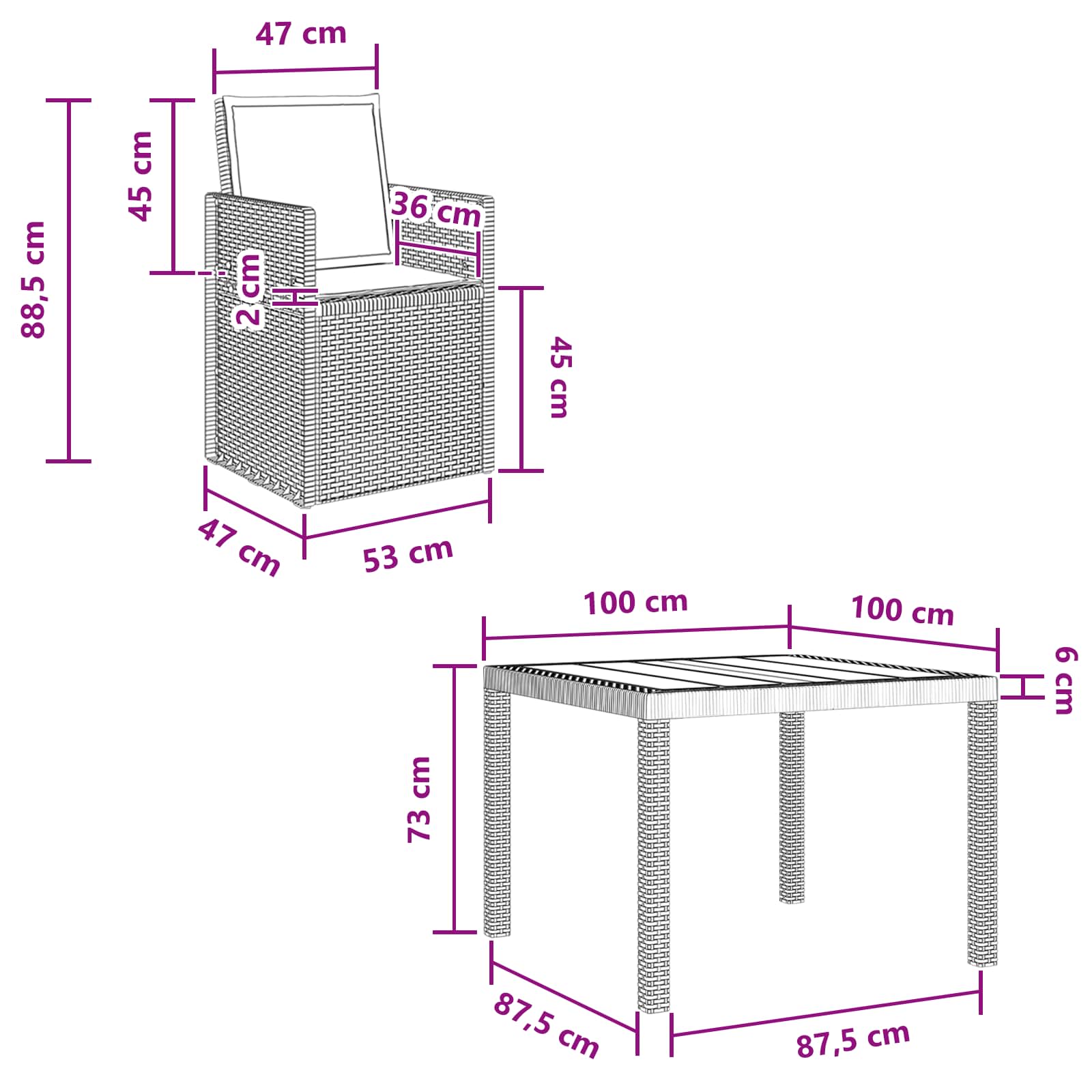vidaXL Tuin eettafelset met kussen 3 pcs Antraciet- en crèmekleurig PP