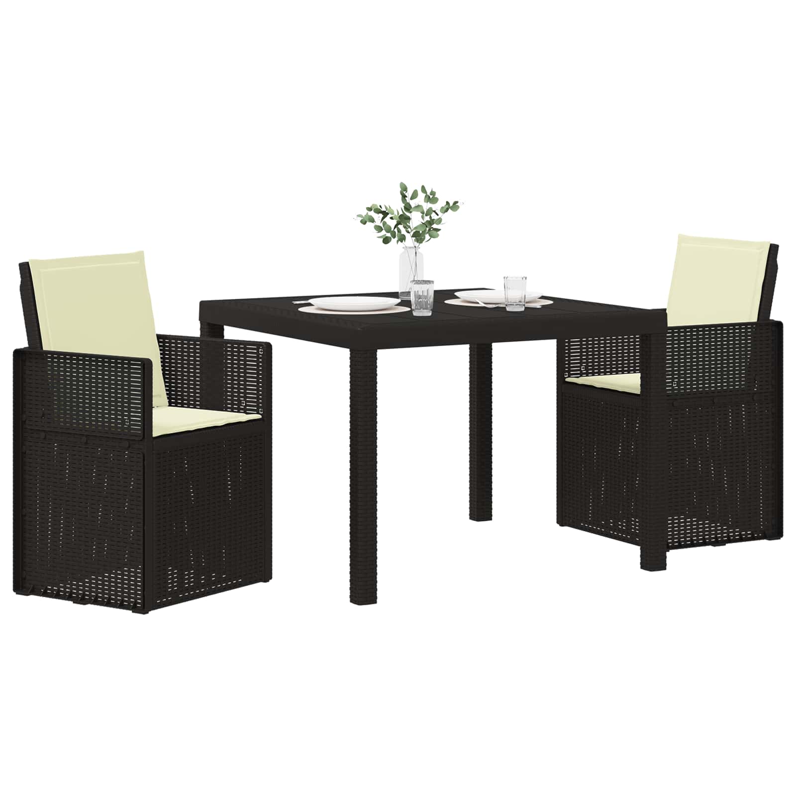 vidaXL Tuin eettafelset met kussen 3 pcs Antraciet- en crèmekleurig PP
