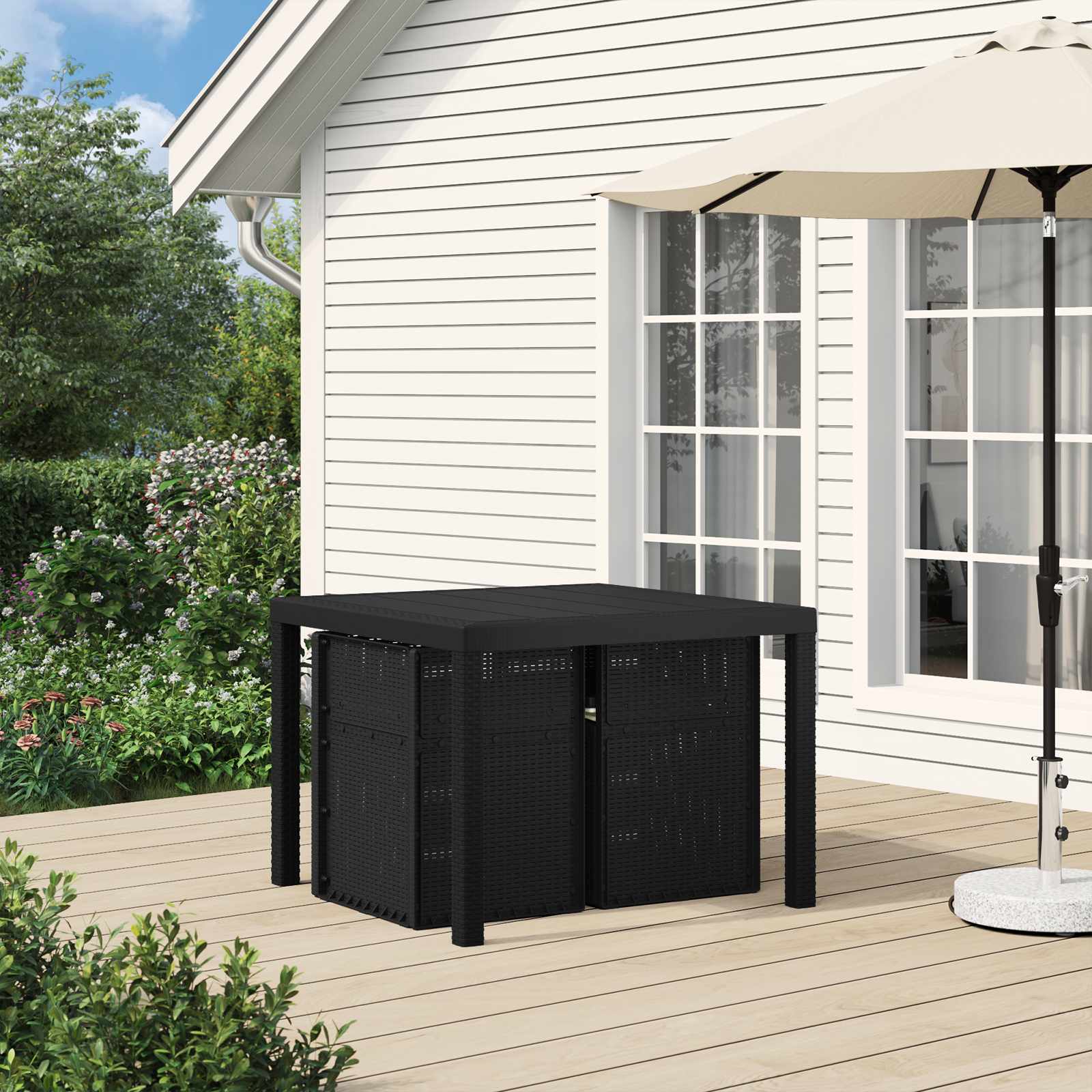 vidaXL Tuin eettafelset met kussen 3 pcs Antraciet- en crèmekleurig PP