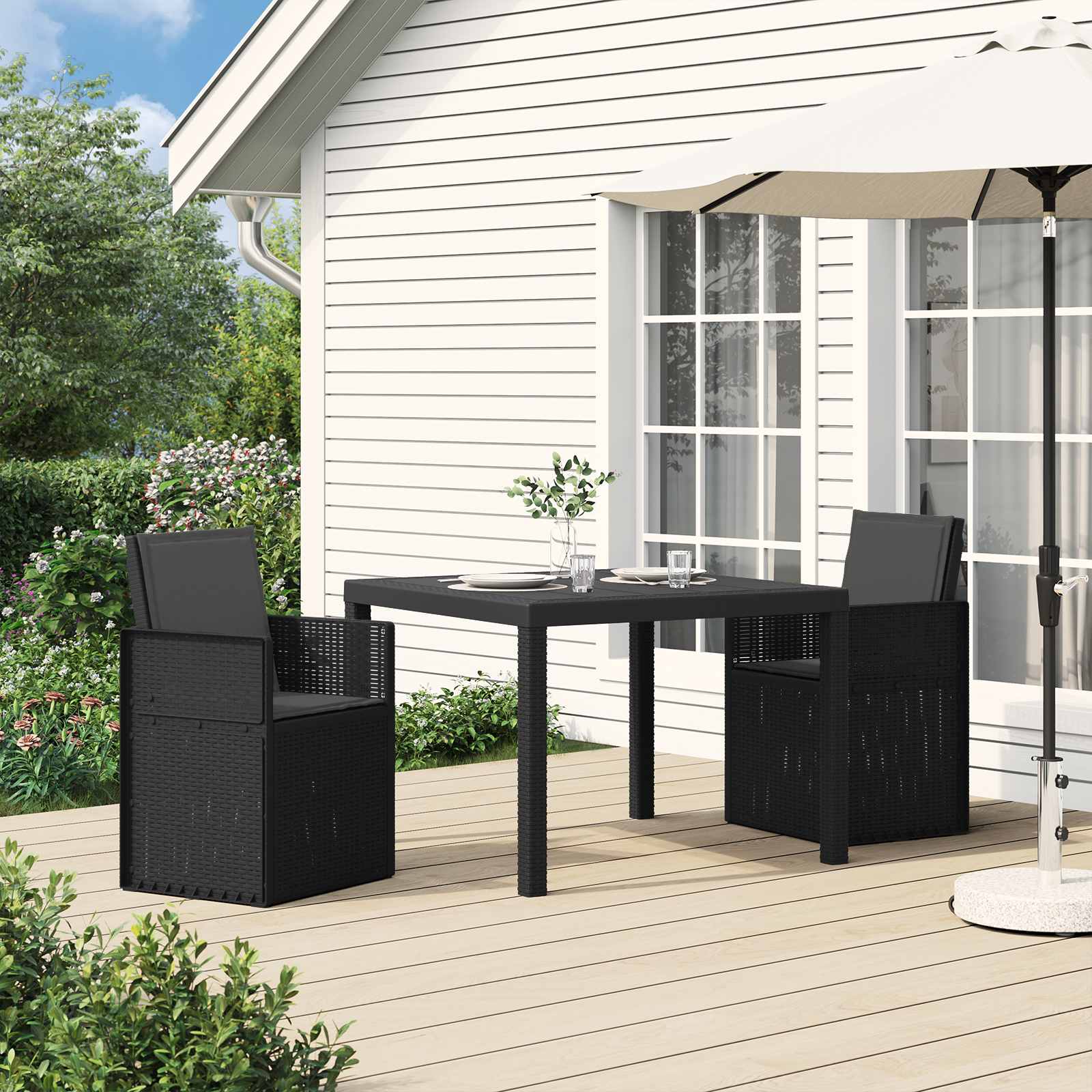 vidaXL Tuin eettafelset met kussen 3 pcs Antraciet- en crèmekleurig PP