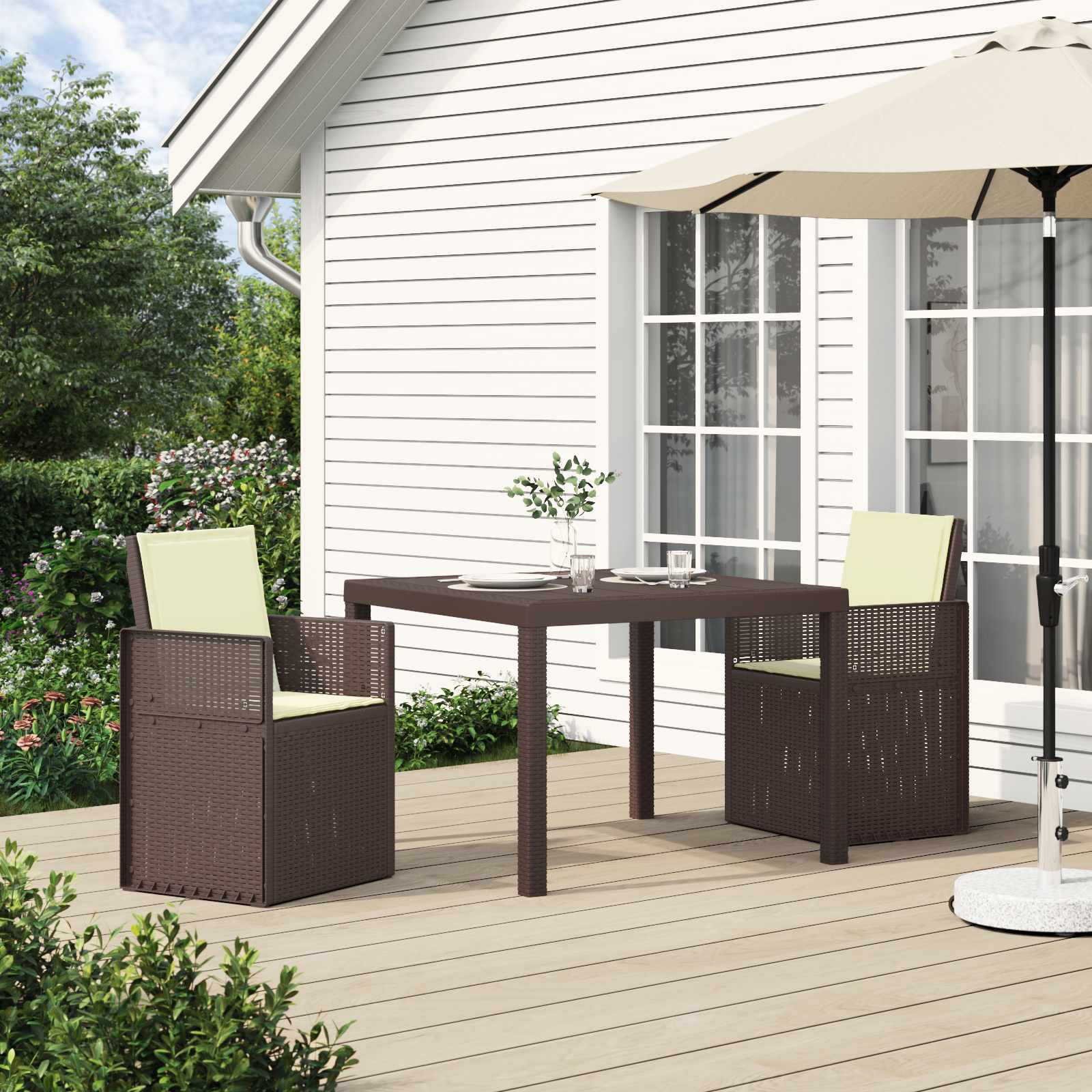 vidaXL Tuin eettafelset met kussen 3 pcs Antraciet- en crèmekleurig PP