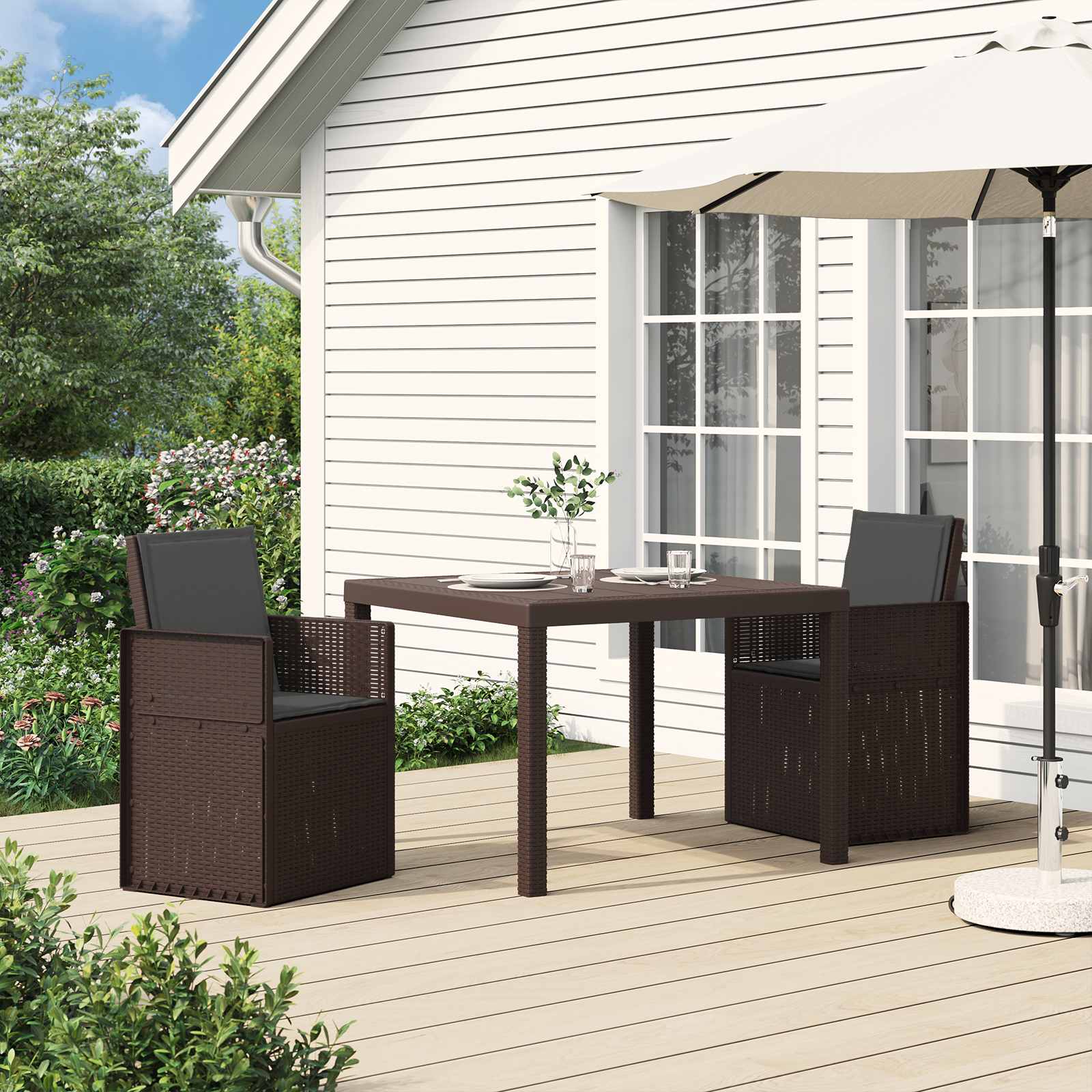vidaXL Tuin eettafelset met kussen 3 pcs Antraciet- en crèmekleurig PP