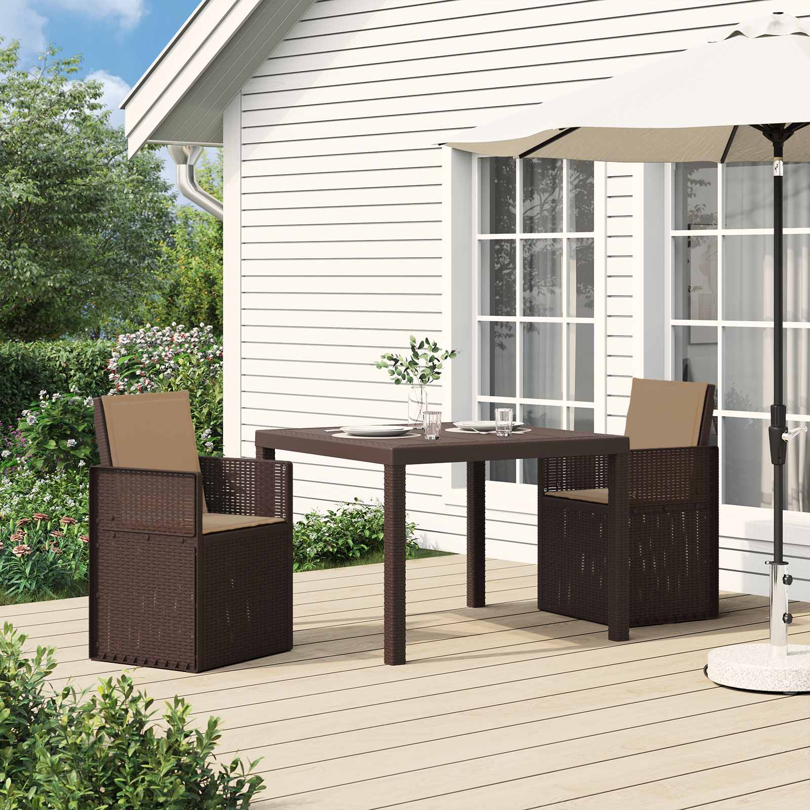 vidaXL Tuin eettafelset met kussen 3 pcs Antraciet- en crèmekleurig PP