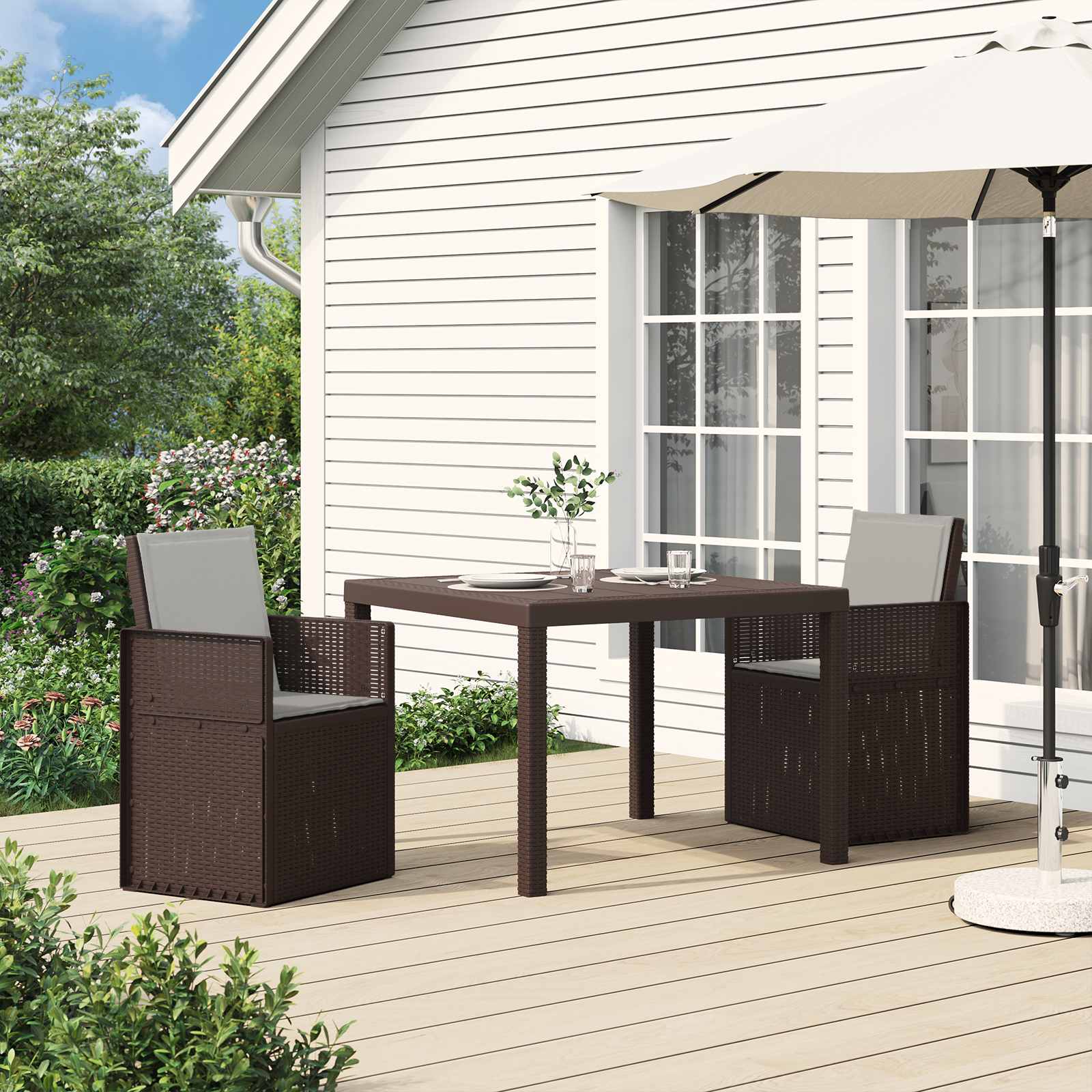 vidaXL Tuin eettafelset met kussen 3 pcs Antraciet- en crèmekleurig PP