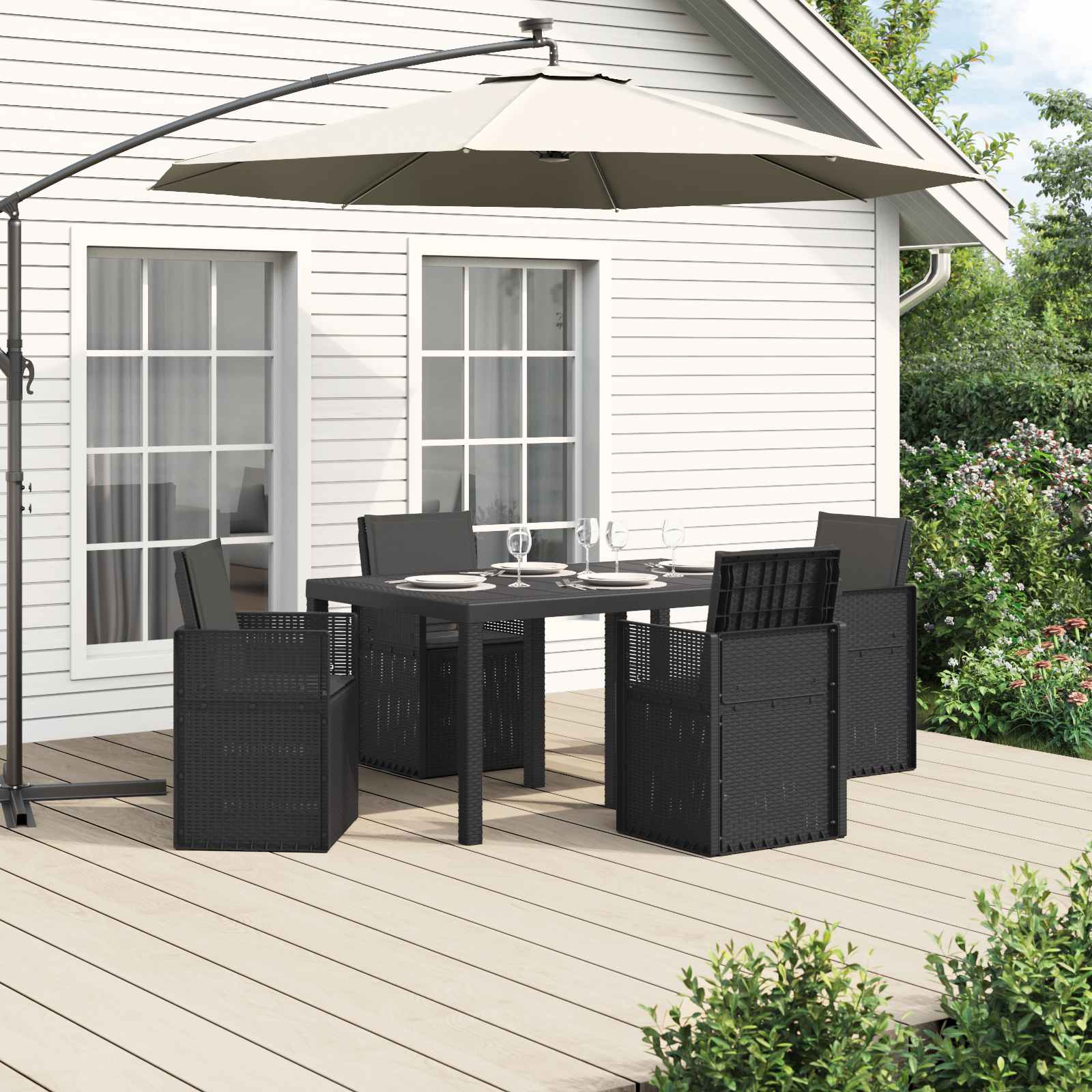 vidaXL Tuin eettafelset met kussen 3 pcs Antraciet- en crèmekleurig PP