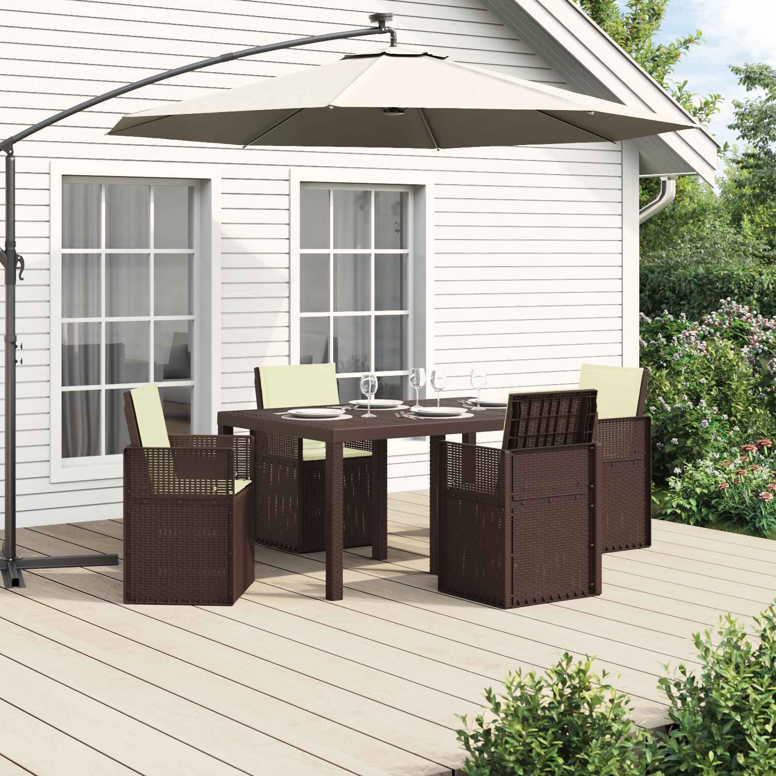 vidaXL Tuin eettafelset met kussen 3 pcs Antraciet- en crèmekleurig PP