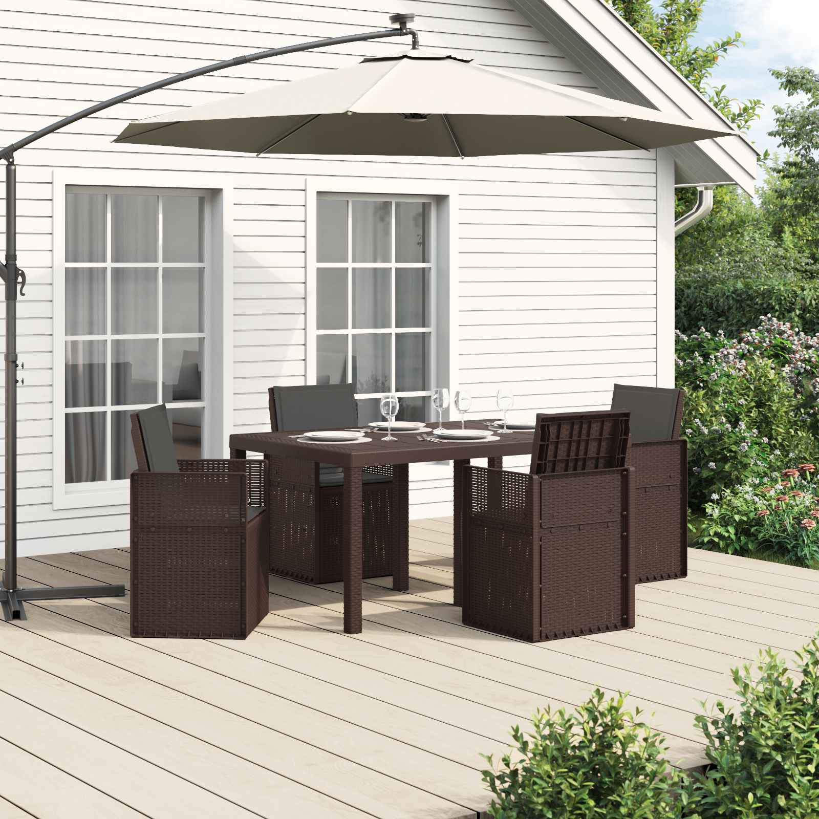 vidaXL Tuin eettafelset met kussen 3 pcs Antraciet- en crèmekleurig PP