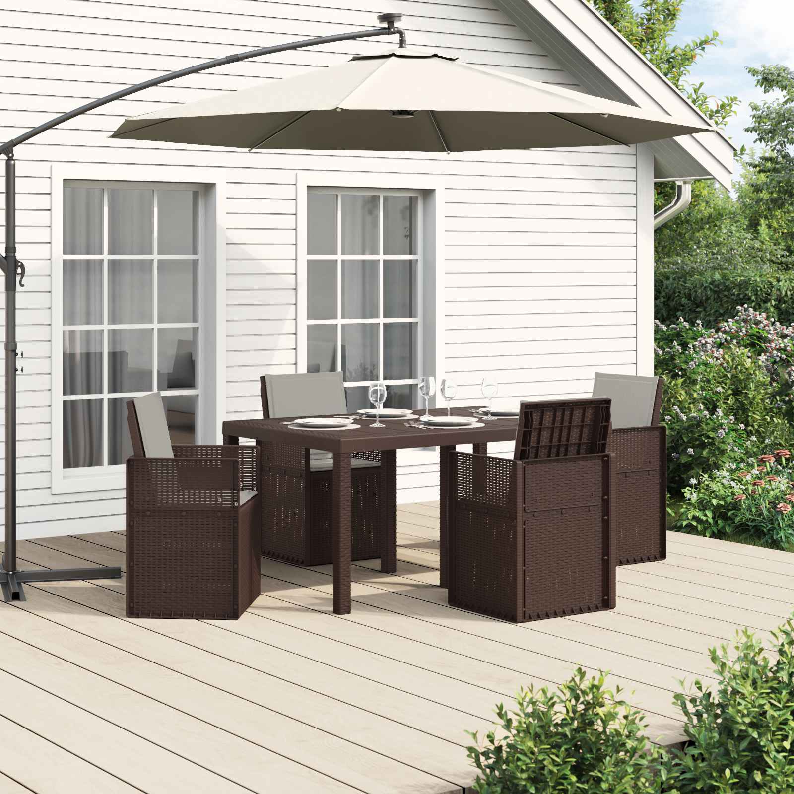 vidaXL Tuin eettafelset met kussen 3 pcs Antraciet- en crèmekleurig PP
