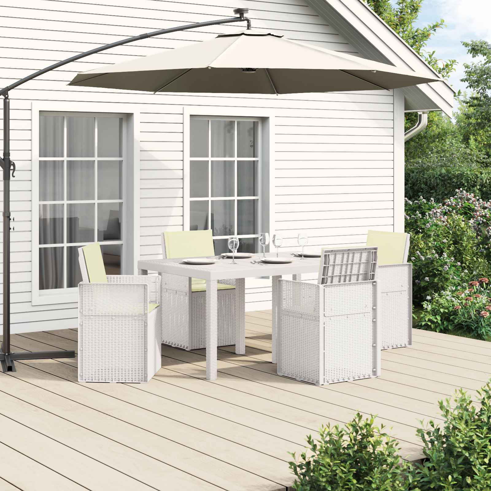 vidaXL Tuin eettafelset met kussen 3 pcs Antraciet- en crèmekleurig PP