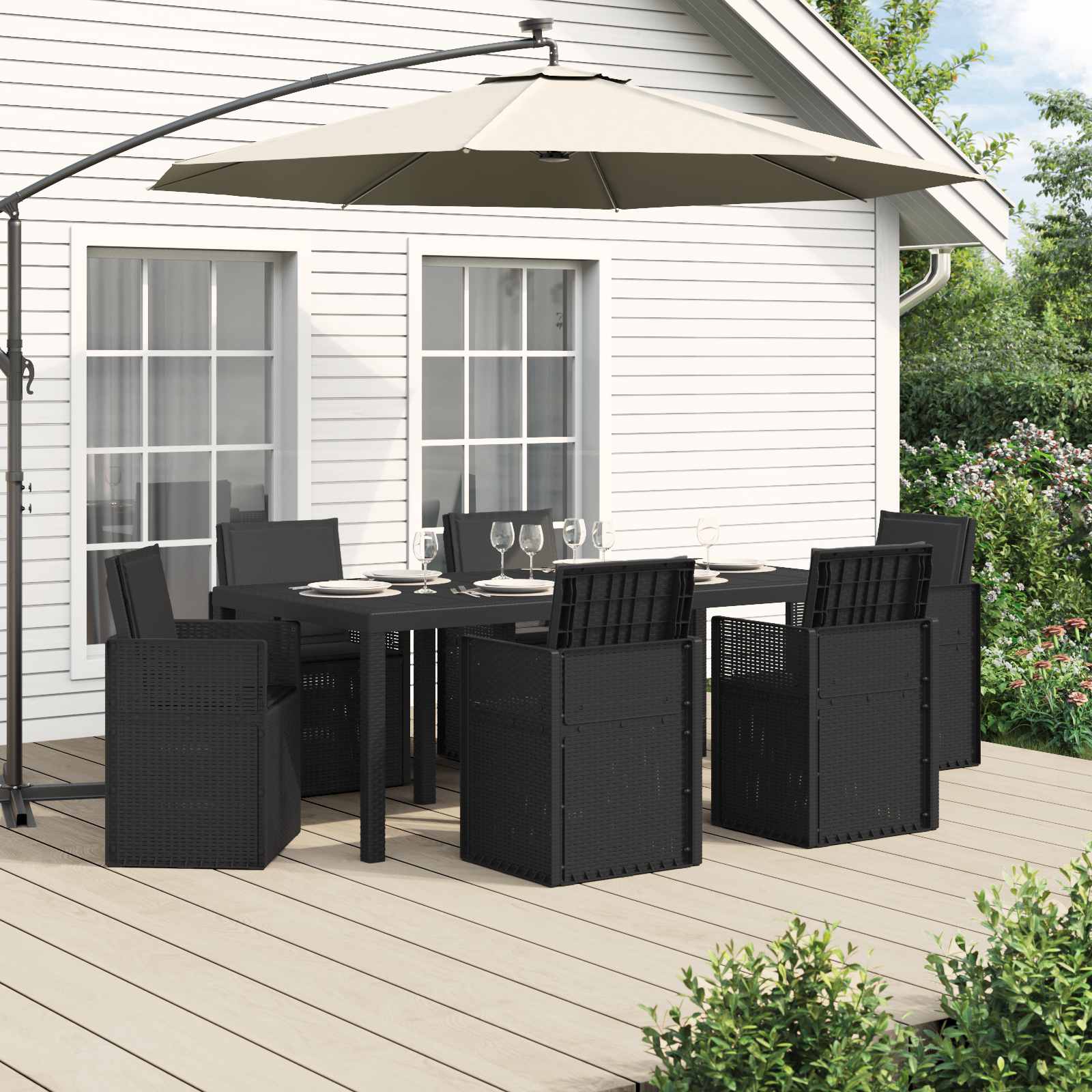 vidaXL Tuin eettafelset met kussen 3 pcs Antraciet- en crèmekleurig PP
