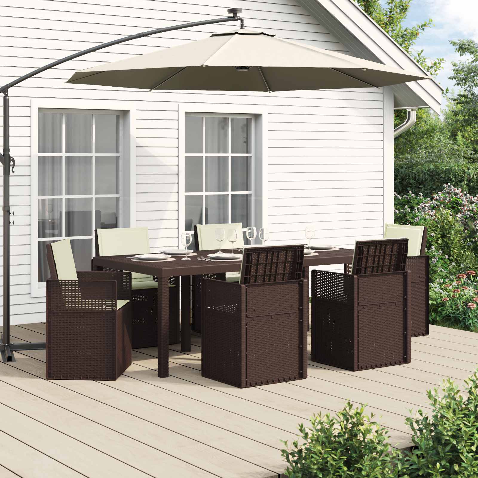 vidaXL Tuin eettafelset met kussen 3 pcs Antraciet- en crèmekleurig PP
