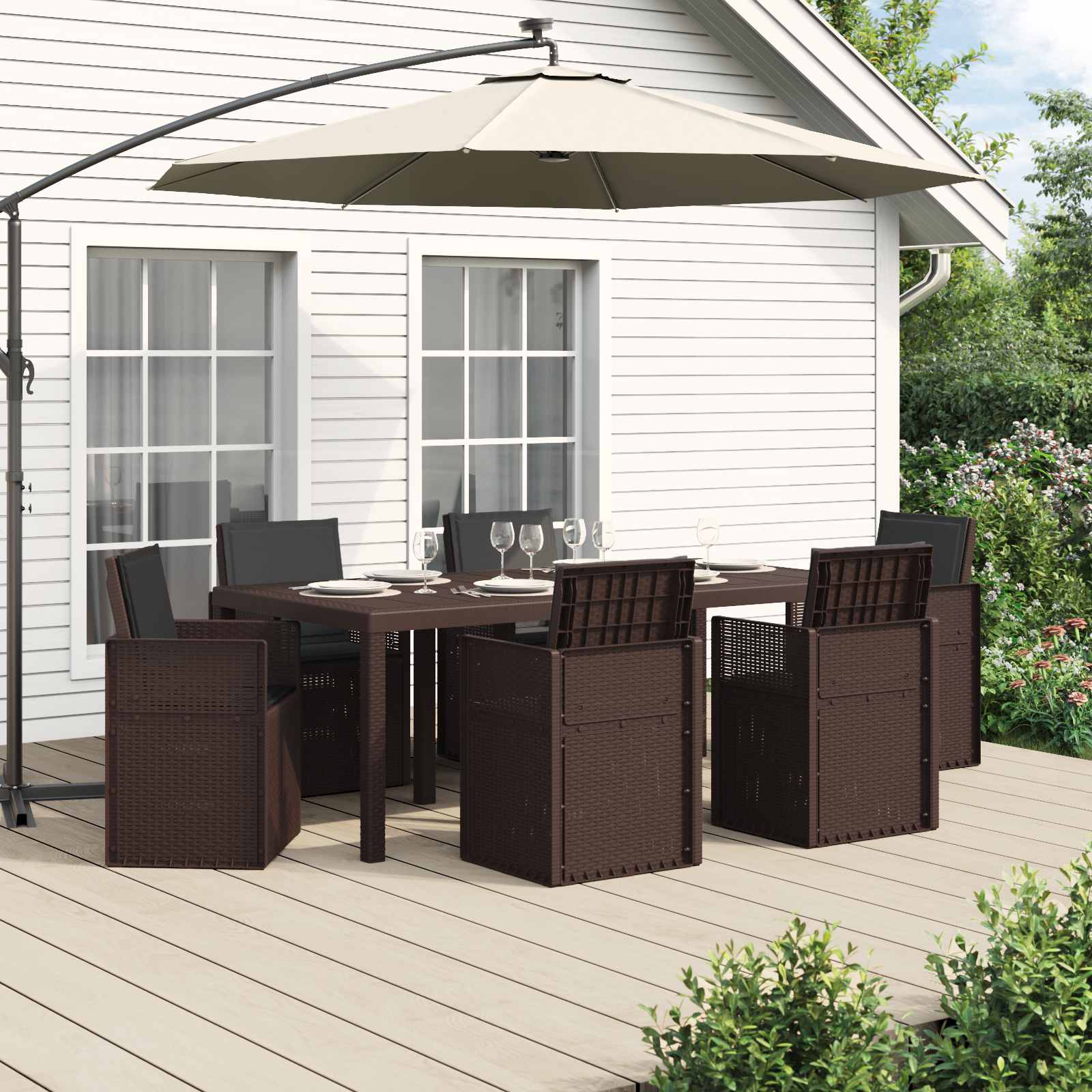 vidaXL Tuin eettafelset met kussen 3 pcs Antraciet- en crèmekleurig PP