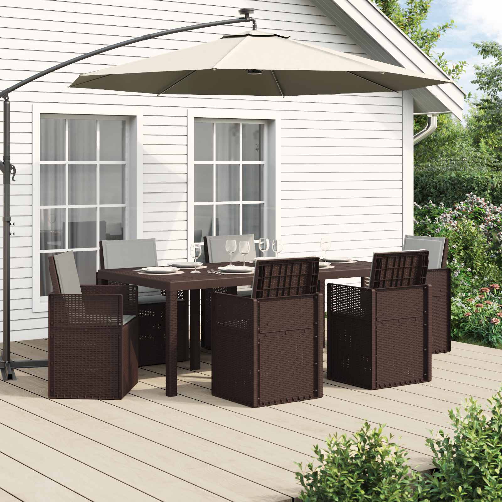 vidaXL Tuin eettafelset met kussen 3 pcs Antraciet- en crèmekleurig PP