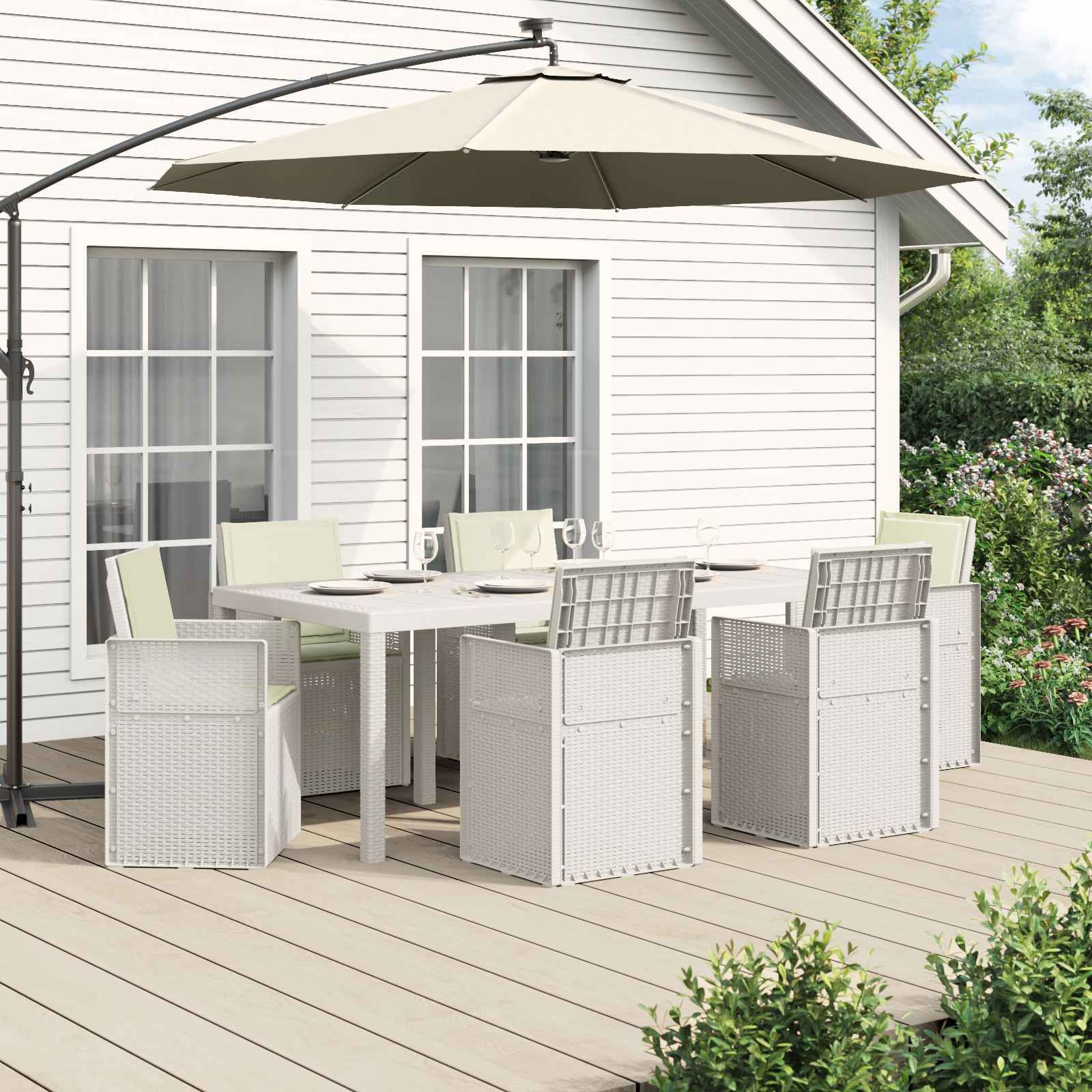 vidaXL Tuin eettafelset met kussen 3 pcs Antraciet- en crèmekleurig PP