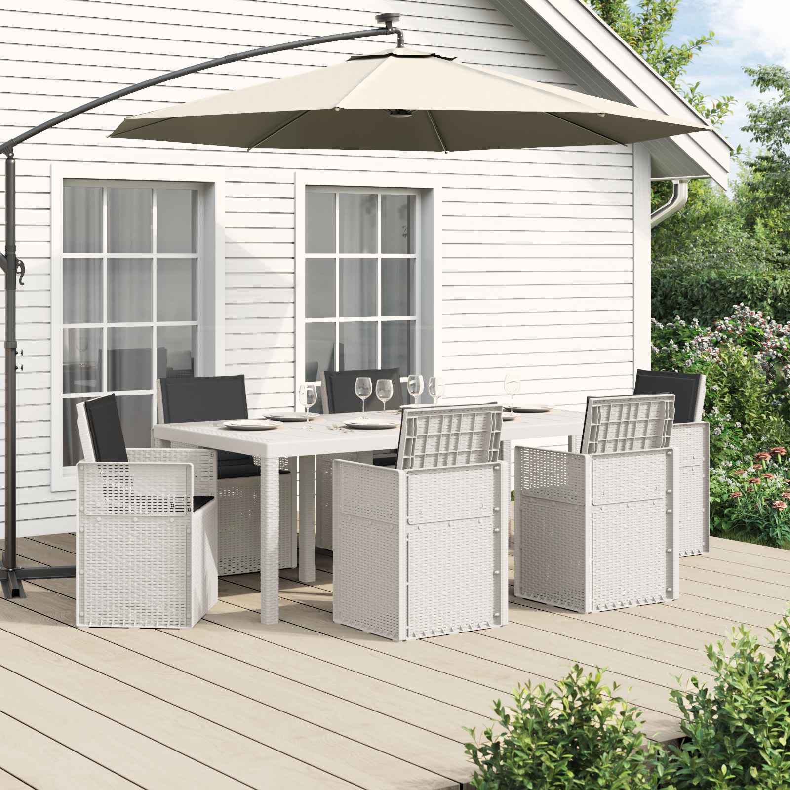 vidaXL Tuin eettafelset met kussen 3 pcs Antraciet- en crèmekleurig PP