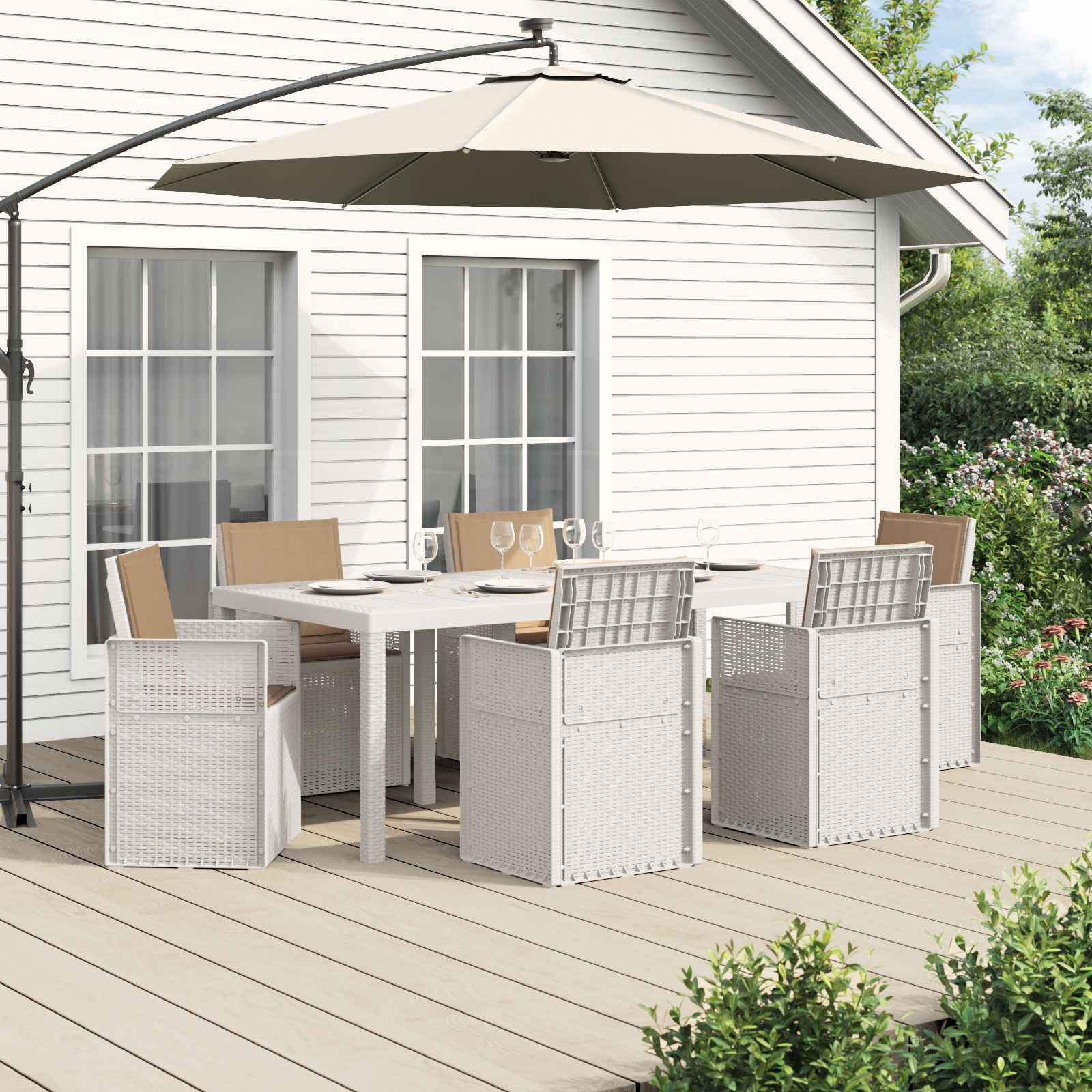 vidaXL Tuin eettafelset met kussen 3 pcs Antraciet- en crèmekleurig PP