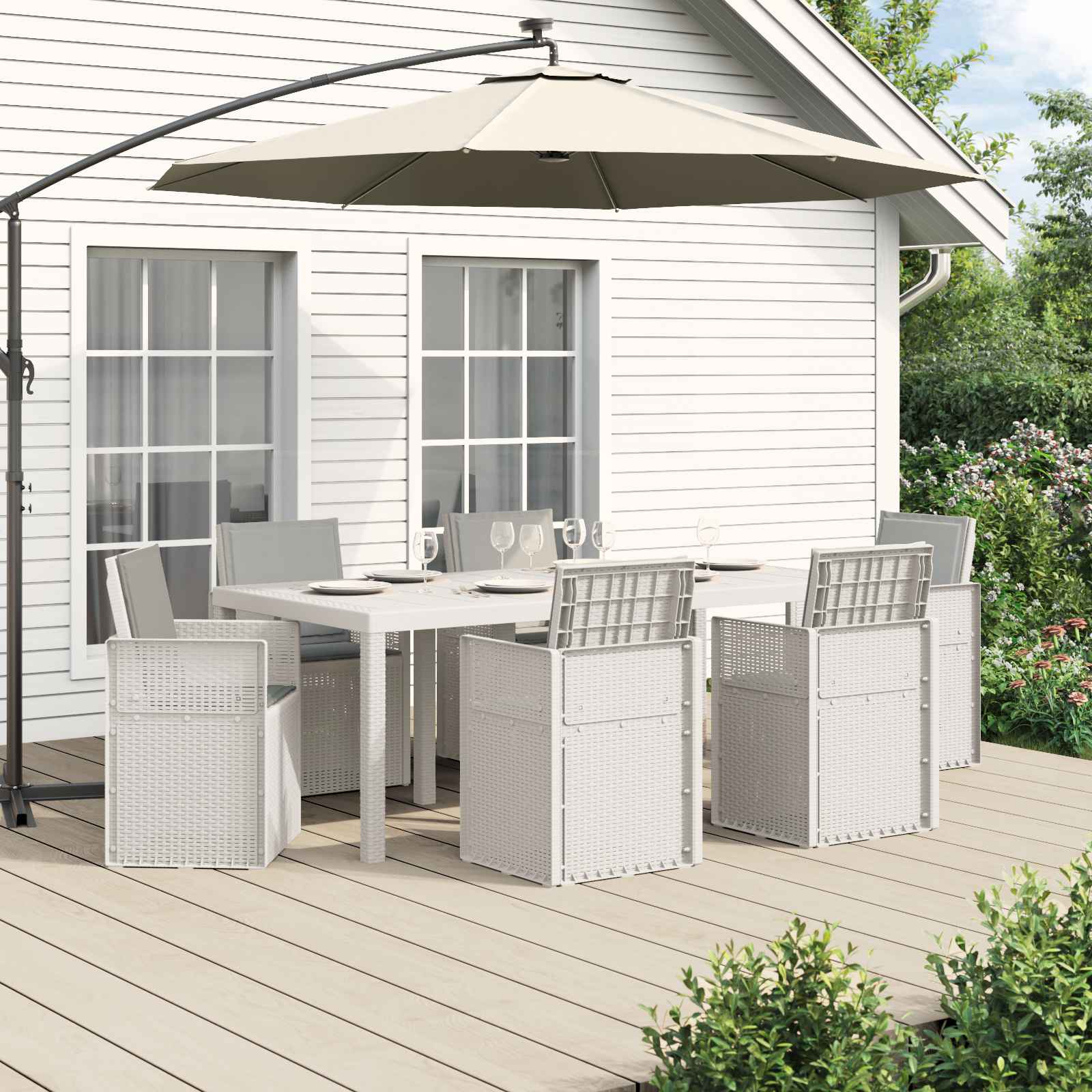 vidaXL Tuin eettafelset met kussen 3 pcs Antraciet- en crèmekleurig PP