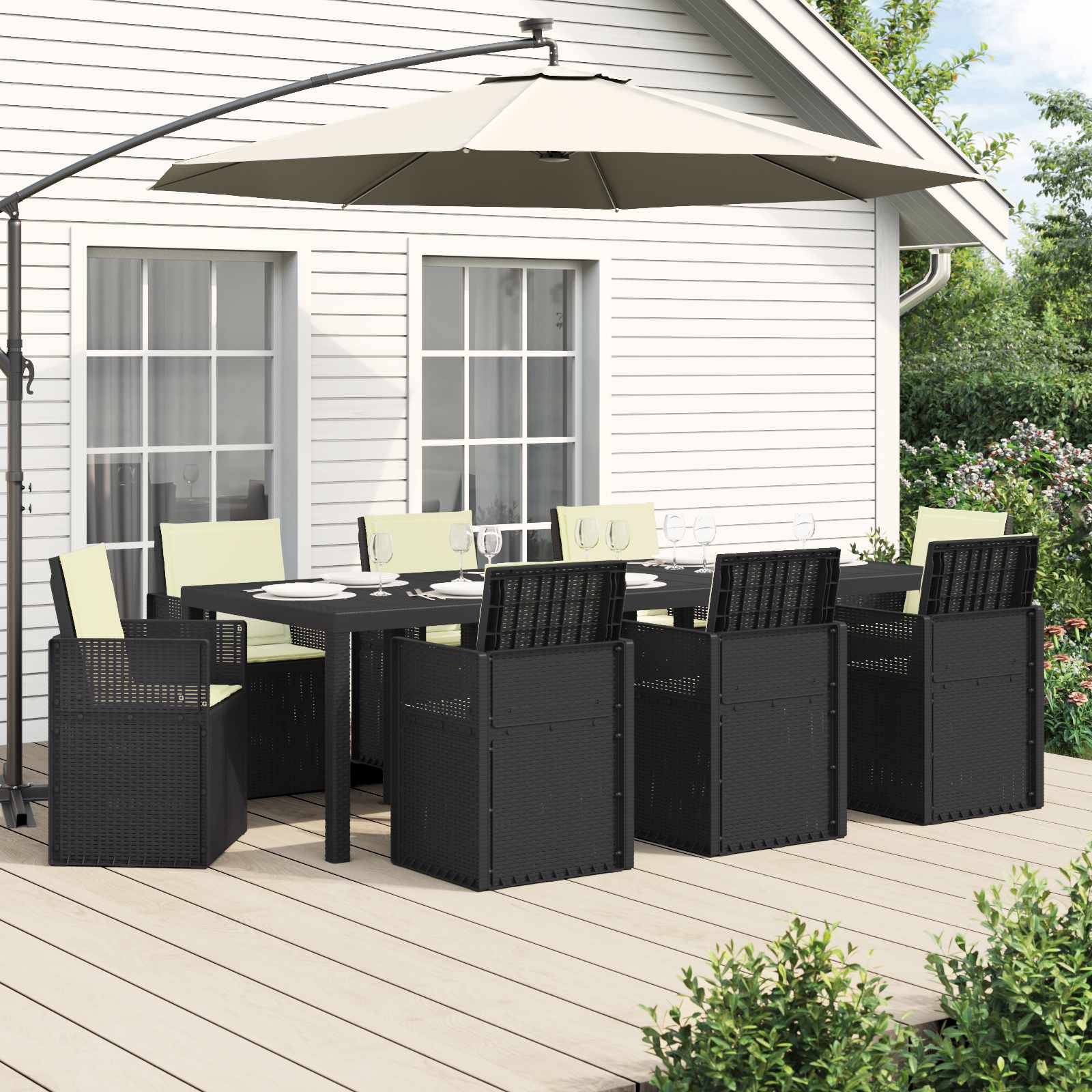 vidaXL Tuin eettafelset met kussen 3 pcs Antraciet- en crèmekleurig PP