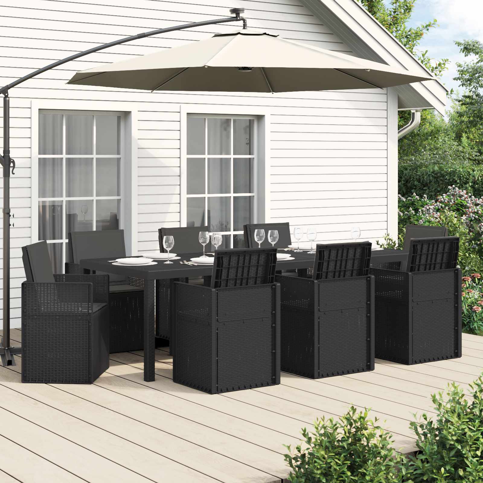 vidaXL Tuin eettafelset met kussen 3 pcs Antraciet- en crèmekleurig PP